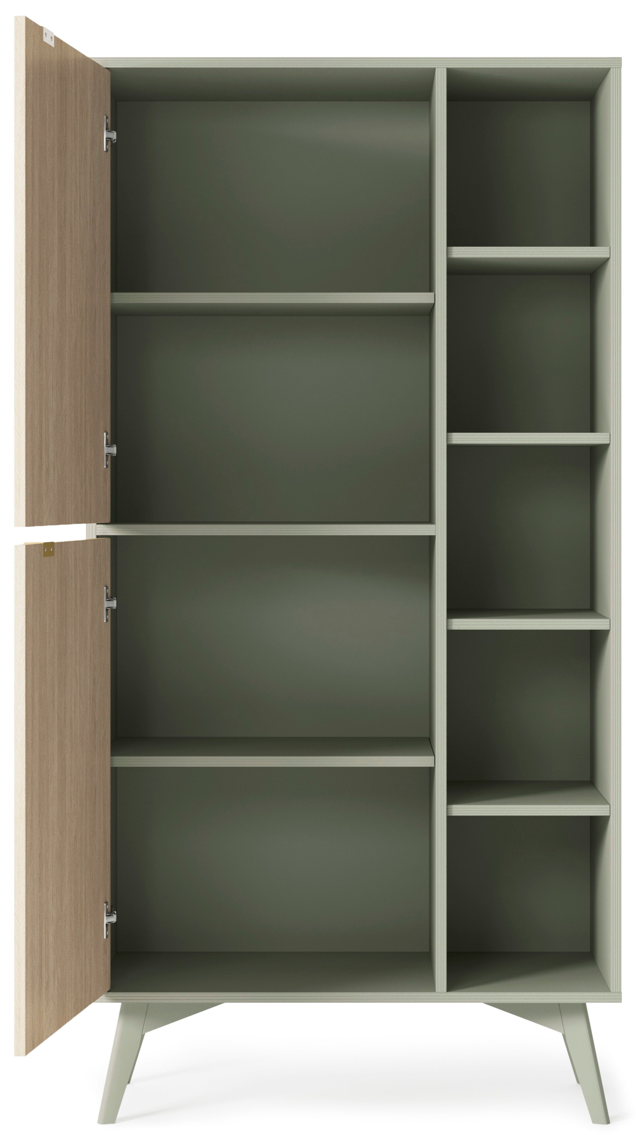 Regał Favoria dwudrzwiowy 80 cm eukaliptus/jodełka scandi ze złotymi uchwytami