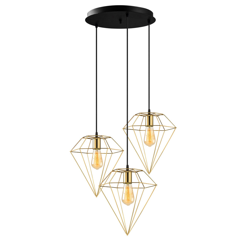 Lampa sufitowa Palmares x3 w kształcie diamentu na okrągłej podsufitce złota