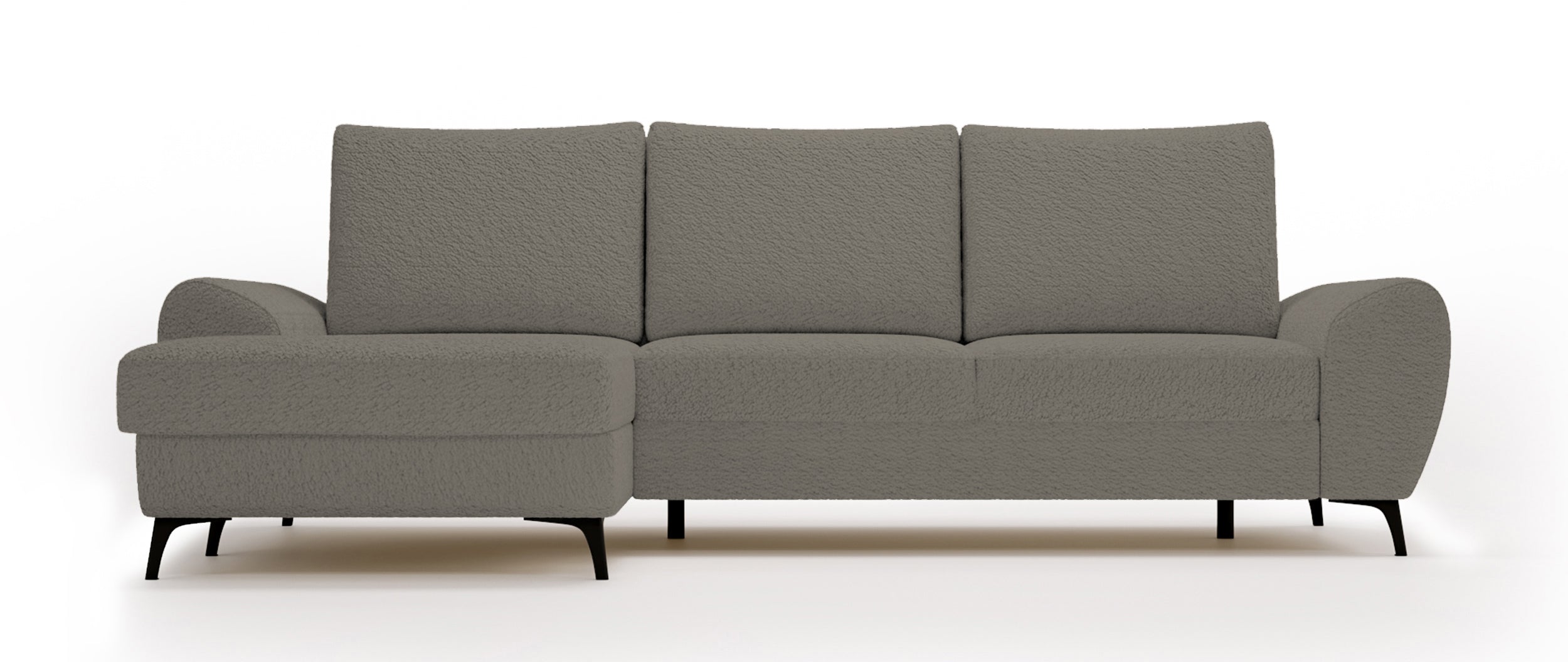 Narożnik z funkcją spania Minila L-kształtny z pojemnikiem jasnobrązowy boucle lewostronny