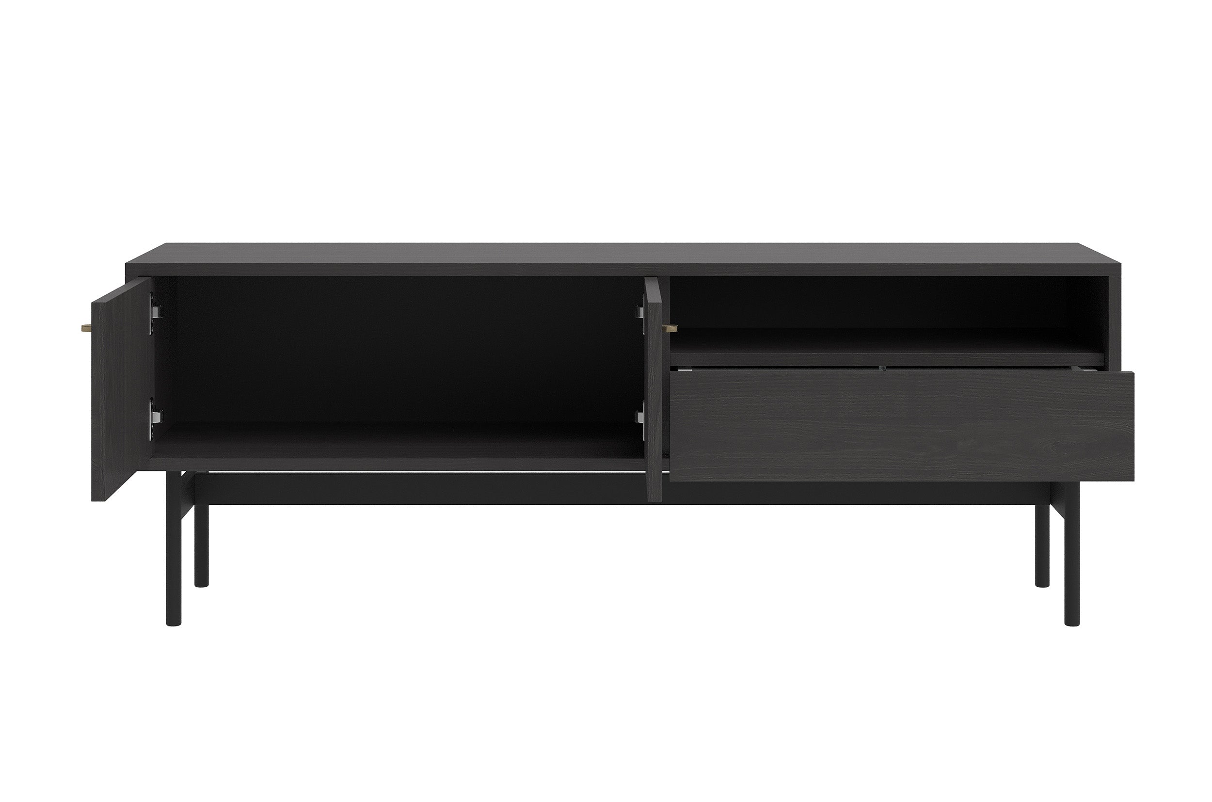 Szafka RTV dwudrzwiowa Olar z szufladą i wnęką 154 cm Jesion Portland czarny
