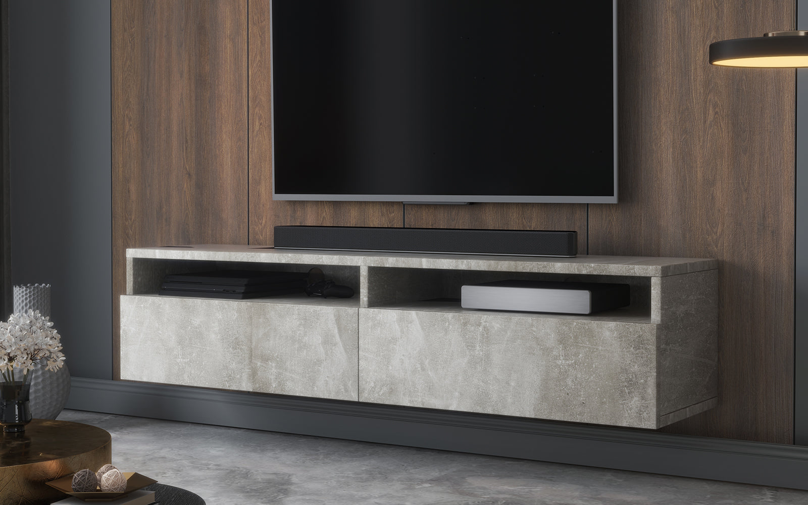 Szafka RTV z dwiema szufladami Rednaw 140 cm Beton