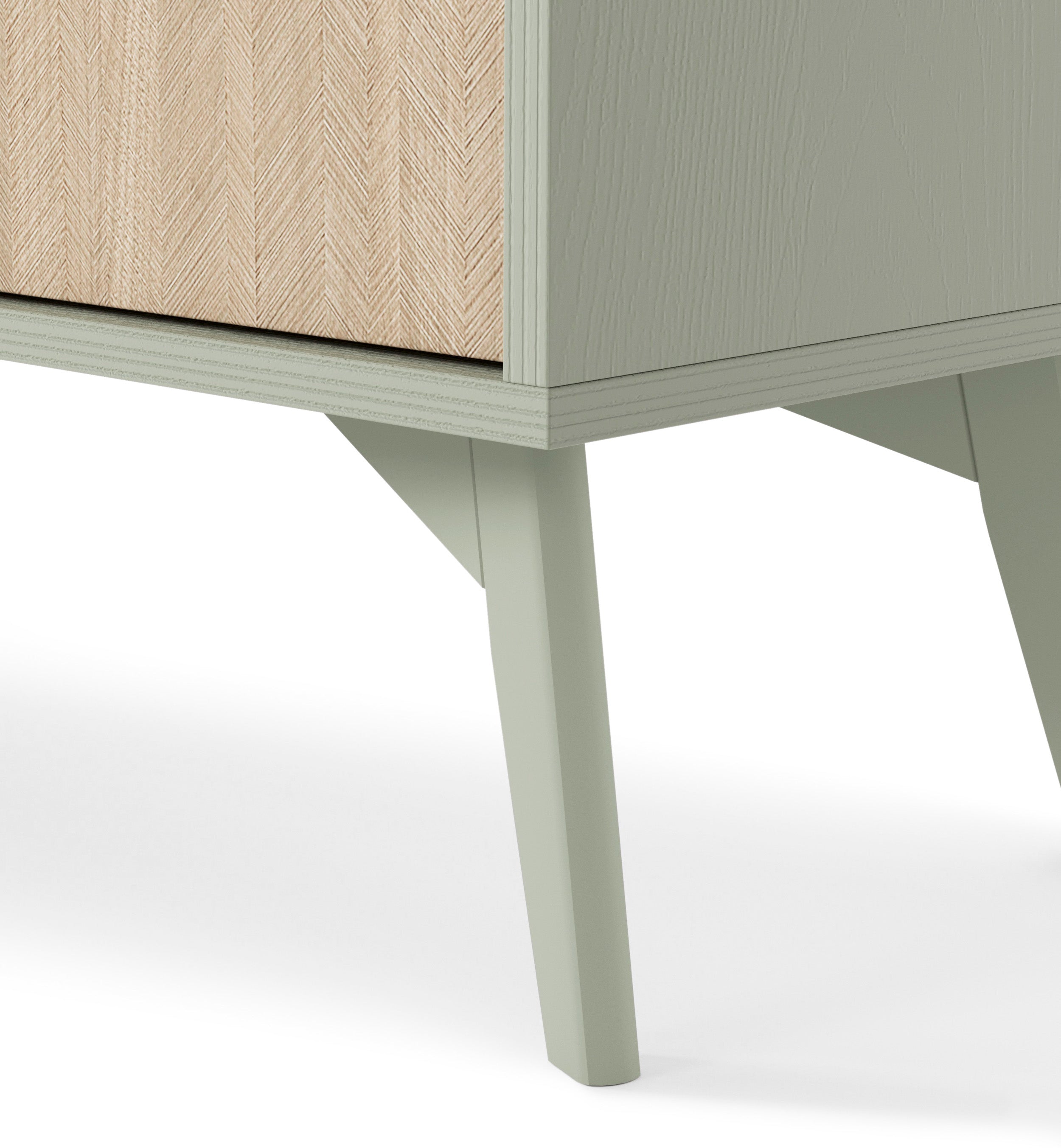 Komoda Favoria jednodrzwiowa z szufladami 106 cm eukaliptus/jodełka scandi ze złotymi uchwytami