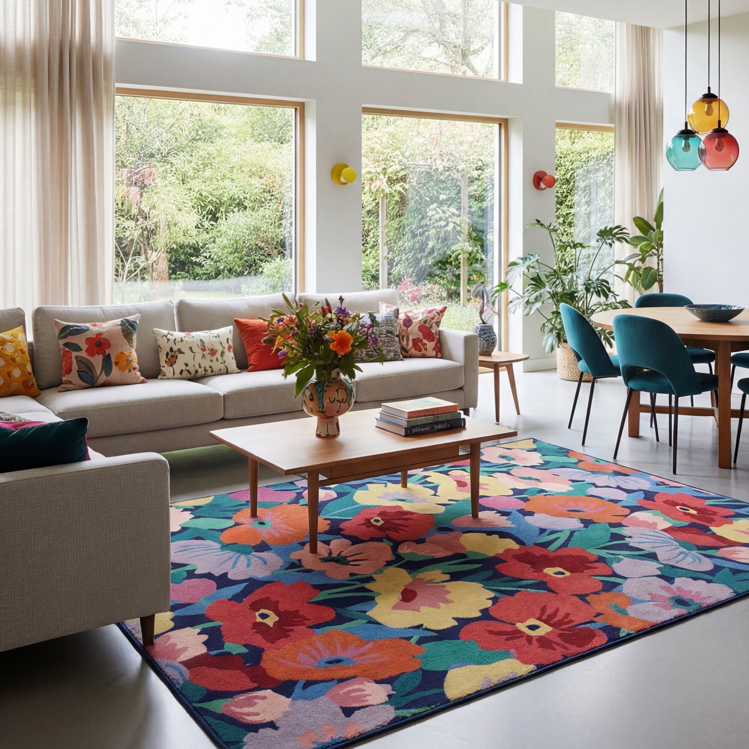 Dywan z wełną Cut Out Floral 140x200 cm wielokolorowy
