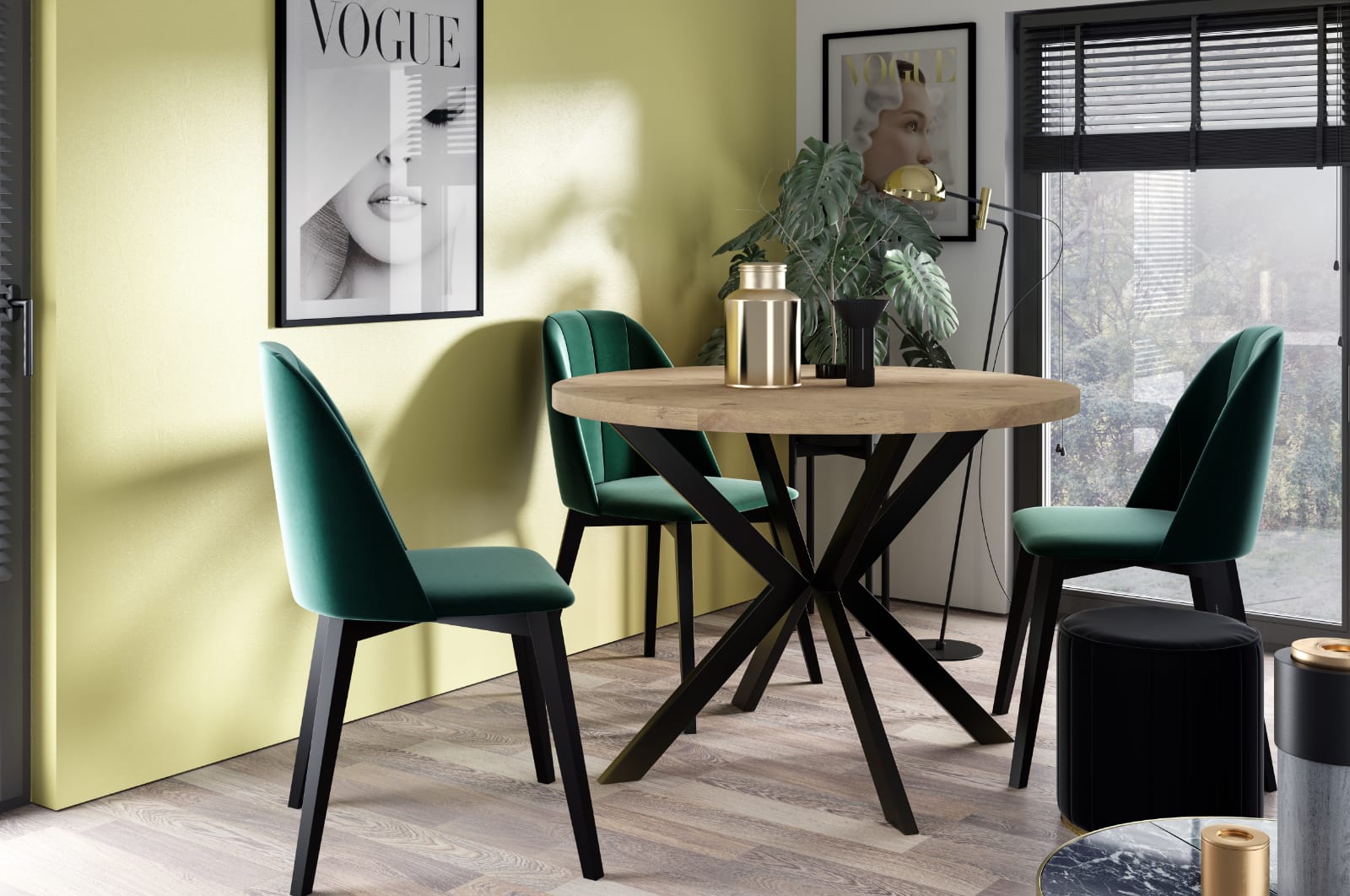 Stół okrągły Seolas rozkładany 120 cm Dąb Craft Złoty/ Czarny