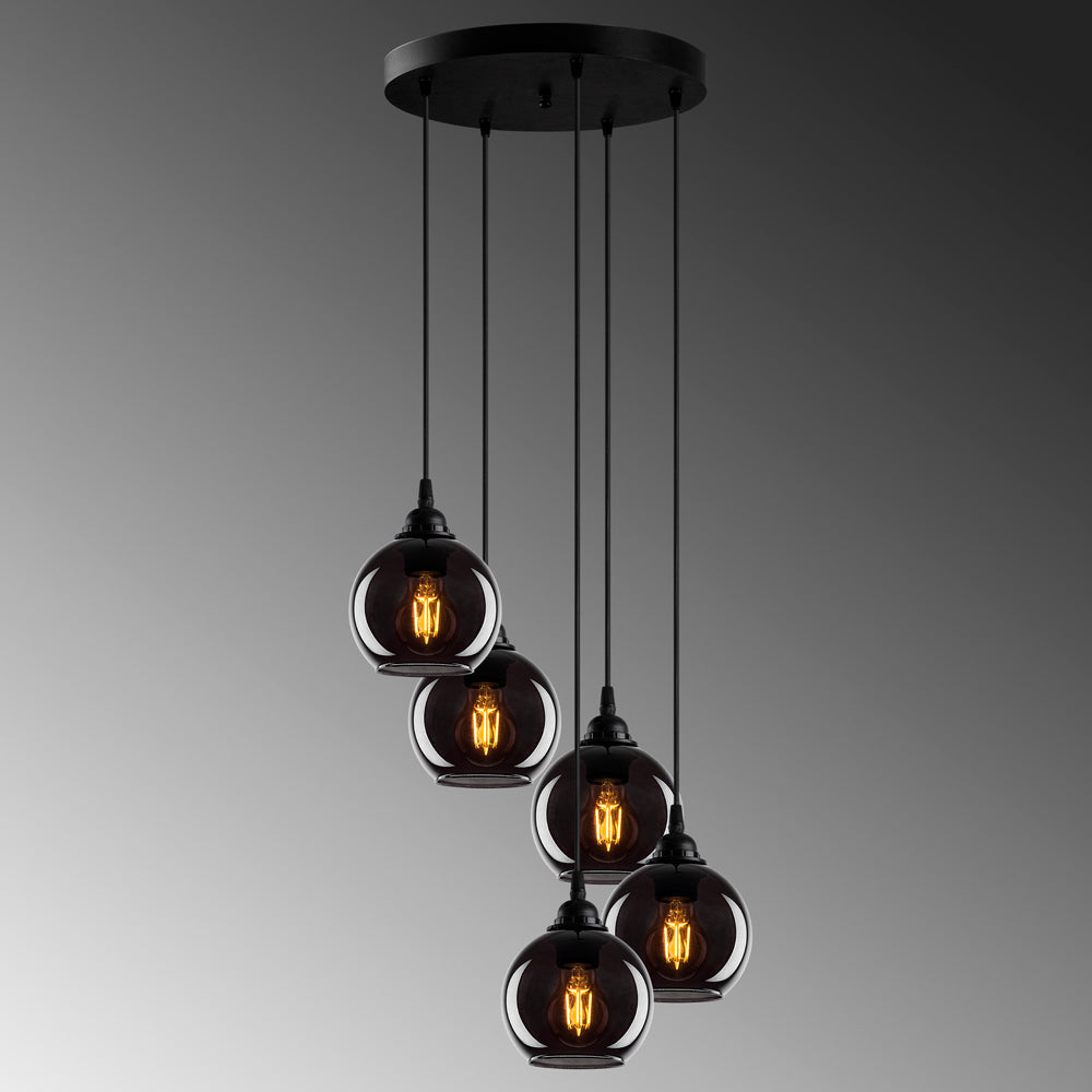 Lampa wisząca Communis x5 kaskada dymiony klosz