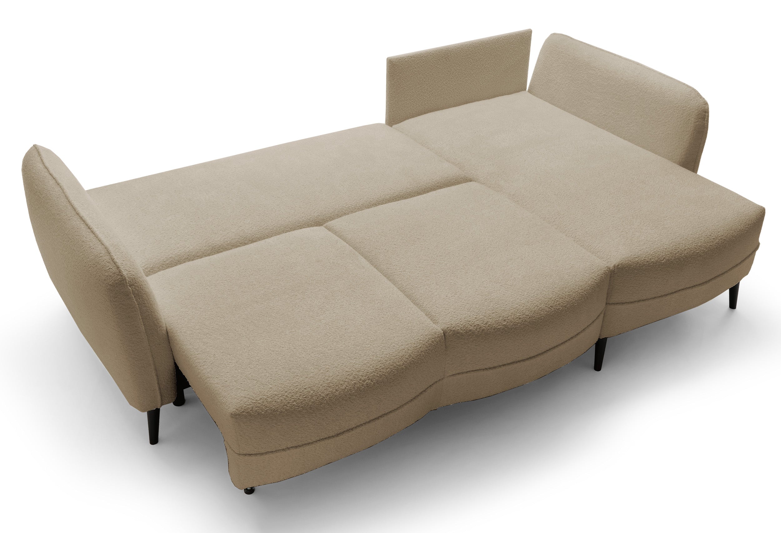 Narożnik z funkcją spania Eliano L-kształtny z pojemnikiem jasnobeżowy boucle prawostronny