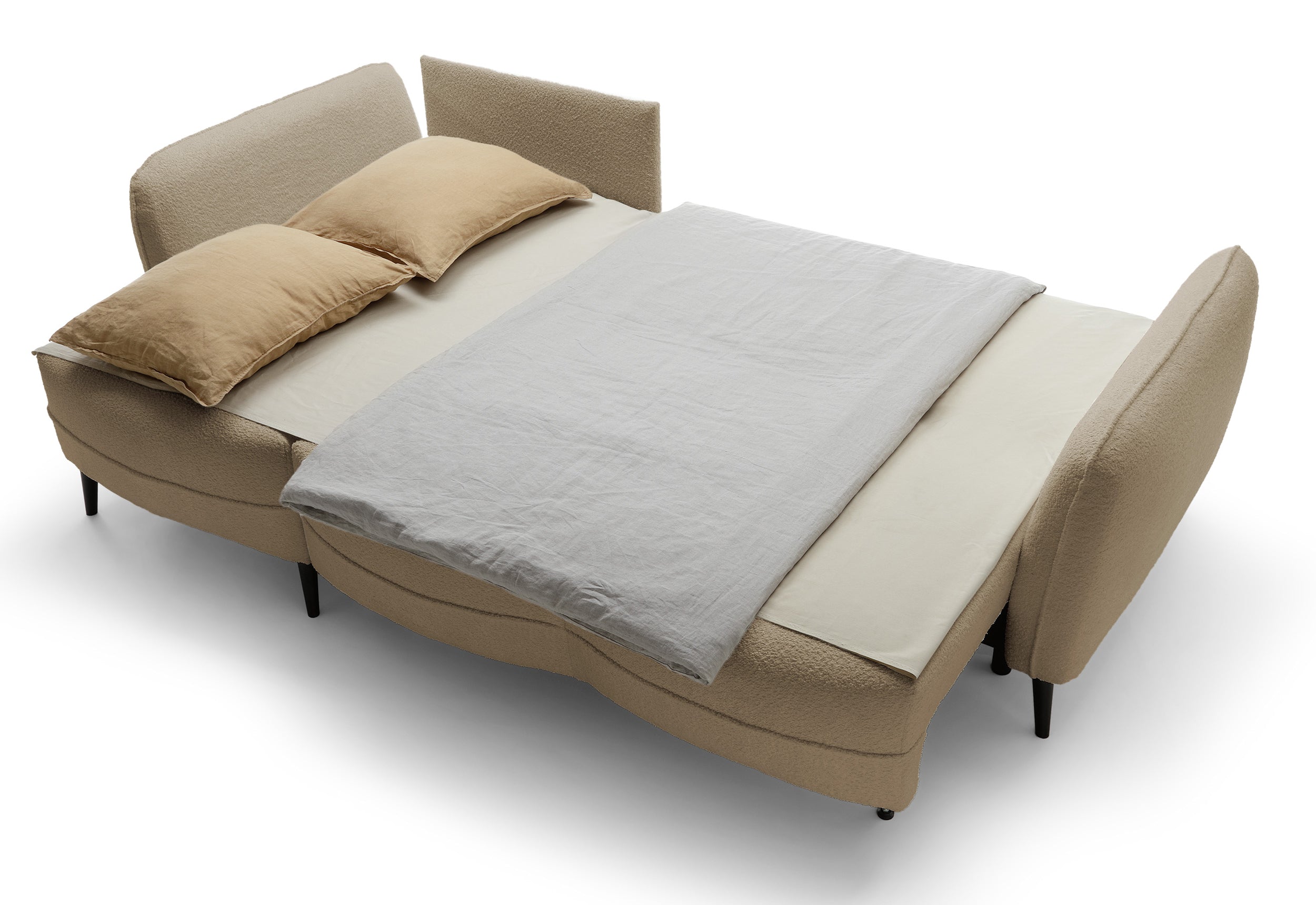 Narożnik z funkcją spania Eliano L-kształtny z pojemnikiem jasnobeżowy boucle lewostronny