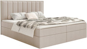 Łóżko kontynentalne 160x200 cm Togents z pojemnikami i topperem beżowe szenil hydrofobowy