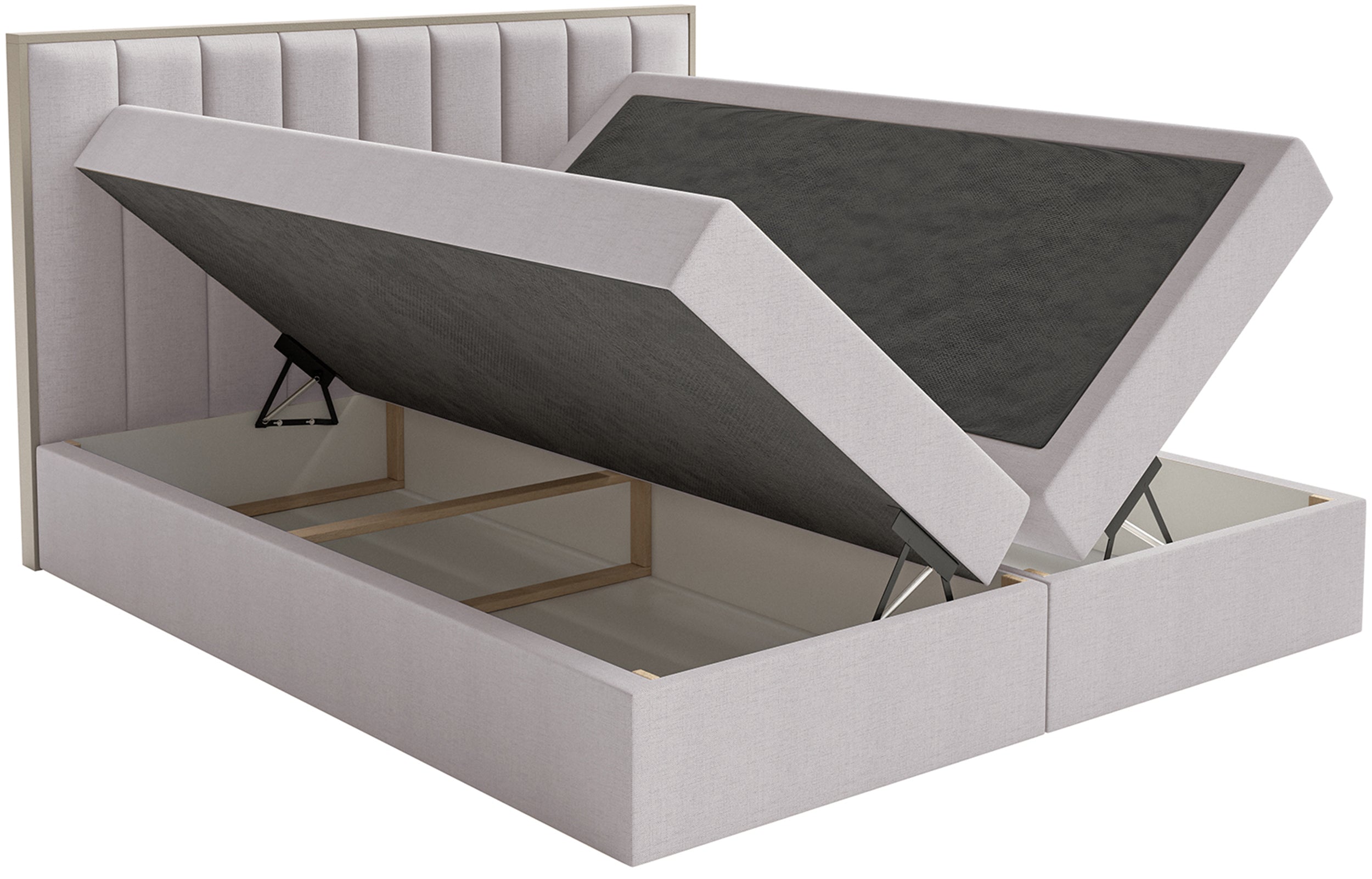 Łóżko kontynentalne 140x200 cm Togents z pojemnikami i topperem szare szenil hydrofobowy