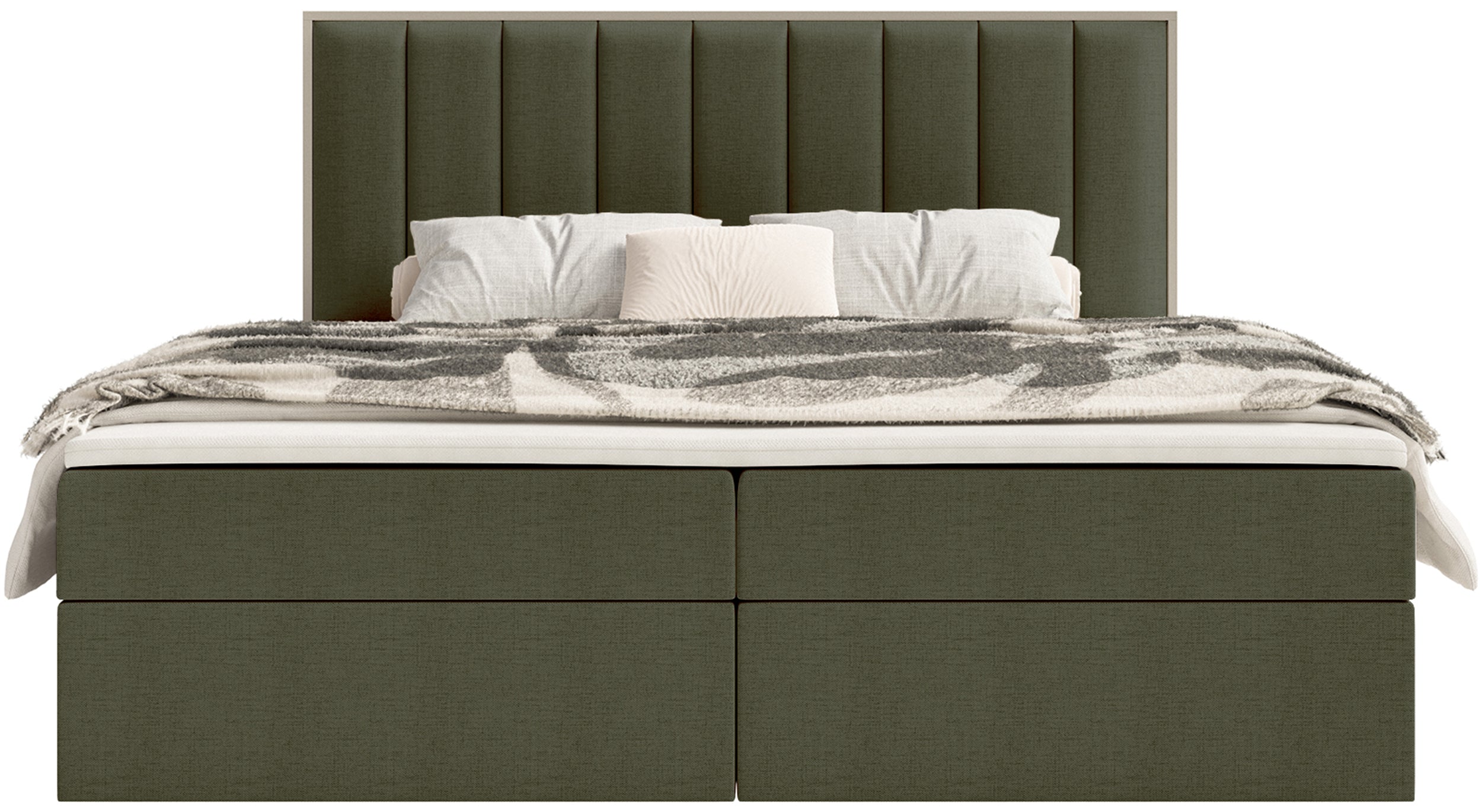 Łóżko kontynentalne 140x200 cm Togents z pojemnikami i topperem ciemnozielone szenil hydrofobowy