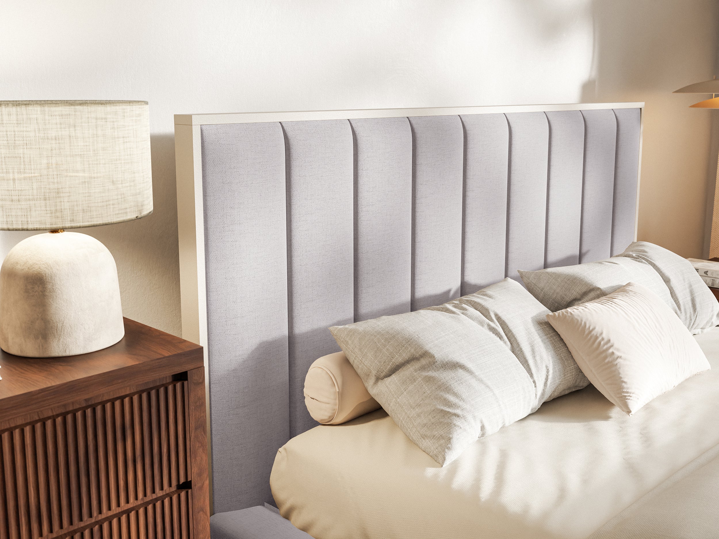 Łóżko tapicerowane 160x200 cm Togents z oświetleniem LED szare szenil hydrofobowy