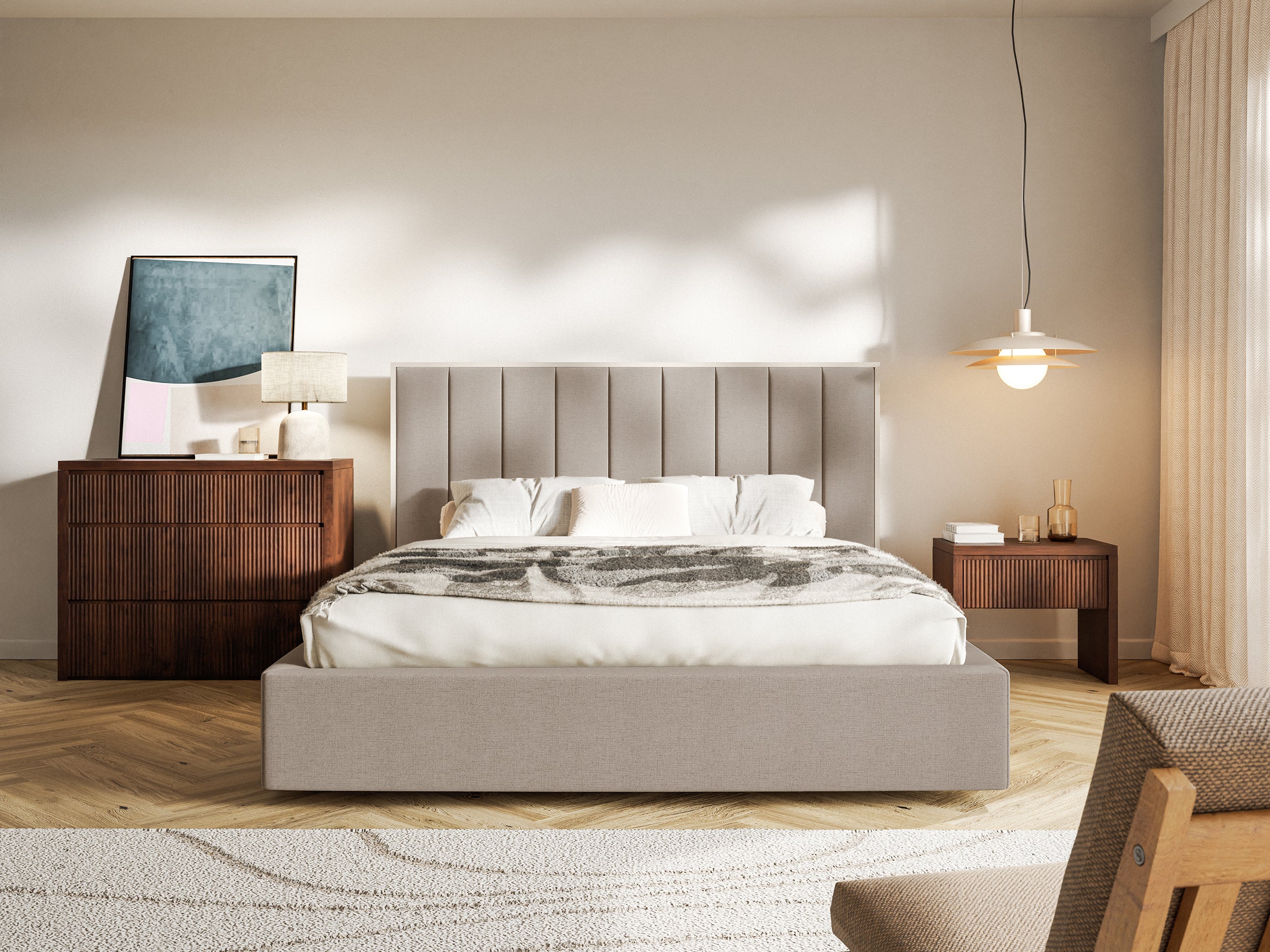 Łóżko tapicerowane 140x200 cm Togents z pojemnikiem stelaż metalowy brązowe szenil hydrofobowy