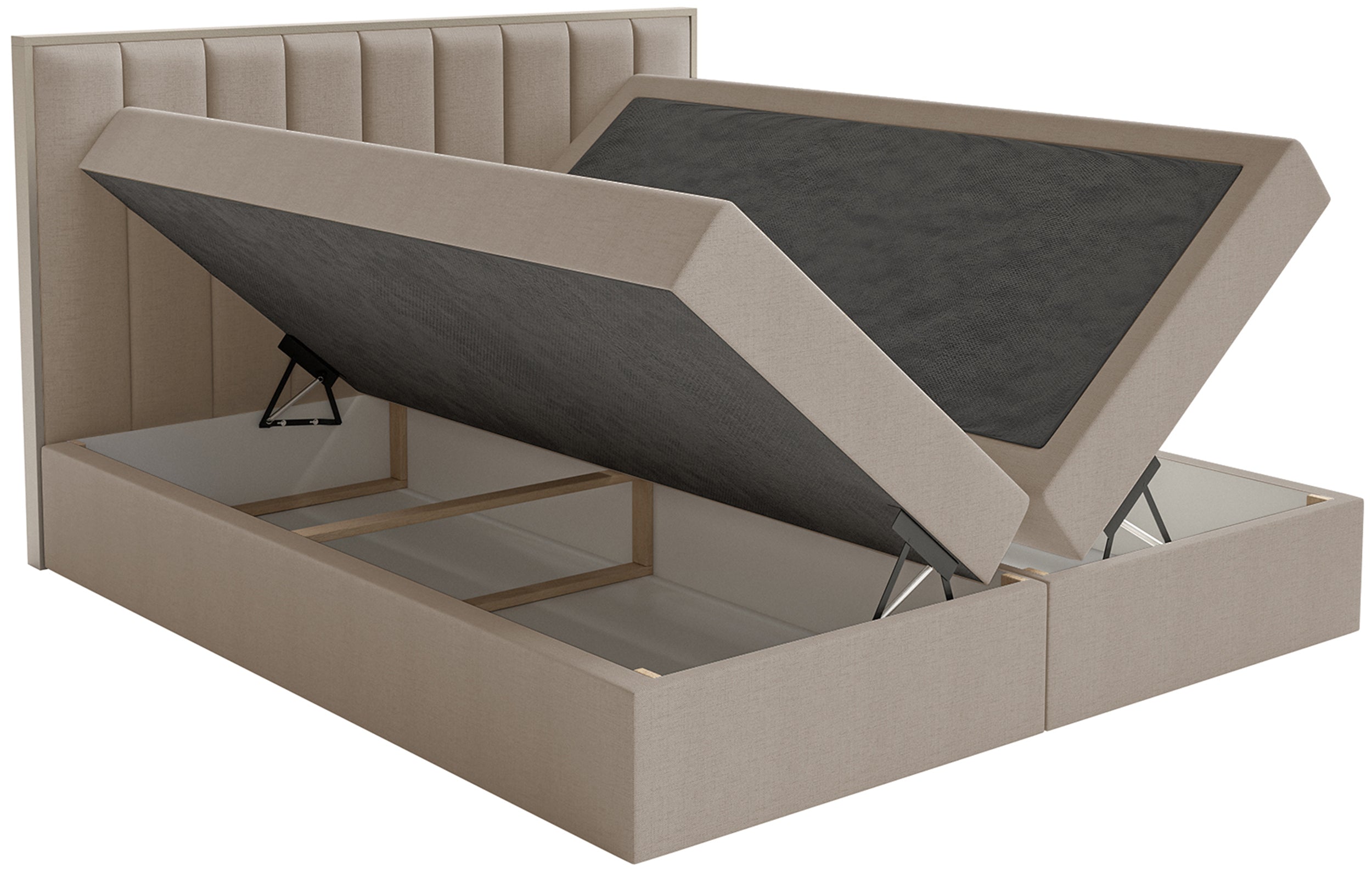 Łóżko kontynentalne 180x200 cm Togents z pojemnikami i topperem brązowe szenil hydrofobowy