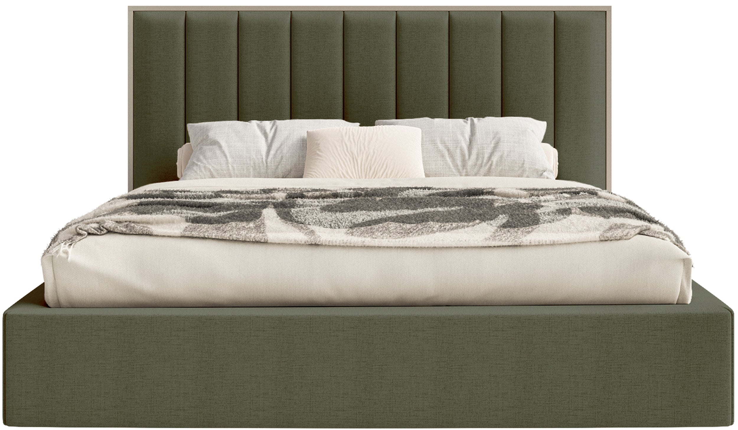 Łóżko tapicerowane 140x200 cm Togents z pojemnikiem i oświetleniem LED stelaż metalowy ciemnozielone szenil hydrofobowy