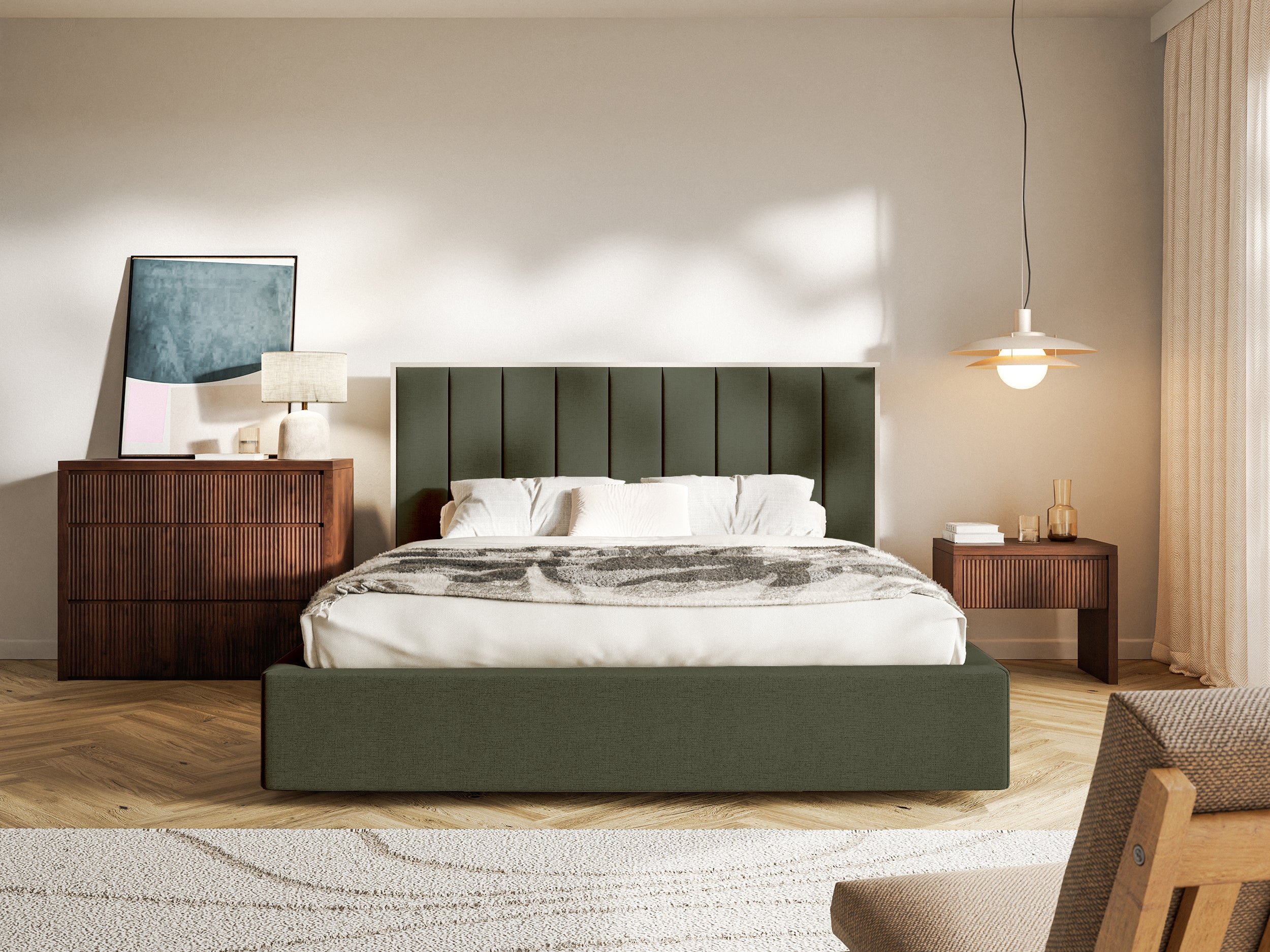 Łóżko tapicerowane 160x200 cm Togents ciemnozielone szenil hydrofobowy