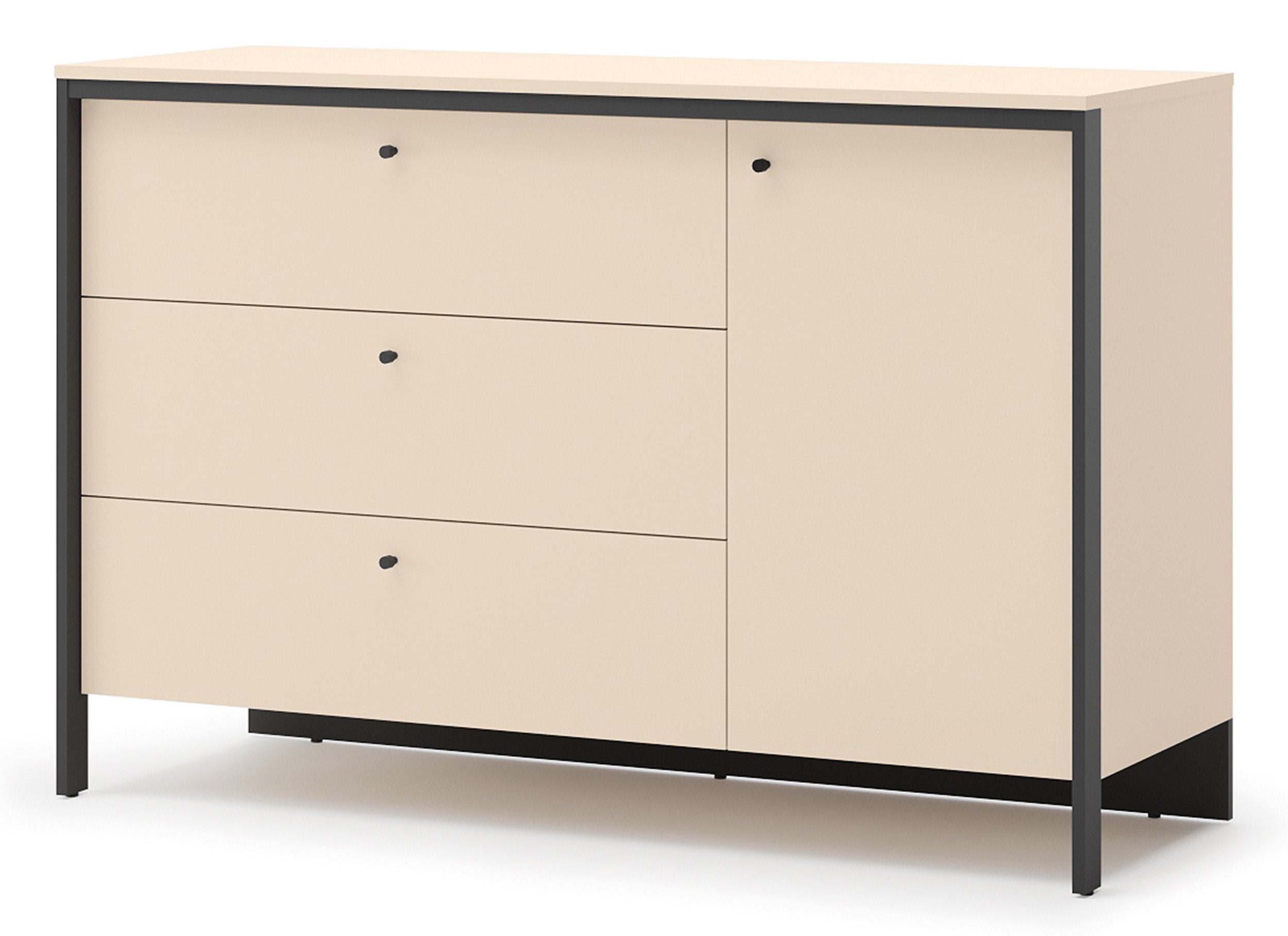 Komoda jednodrzwiowa Enna z trzema szufladami i oświetleniem LED 136 cm beż piaskowy/czarna