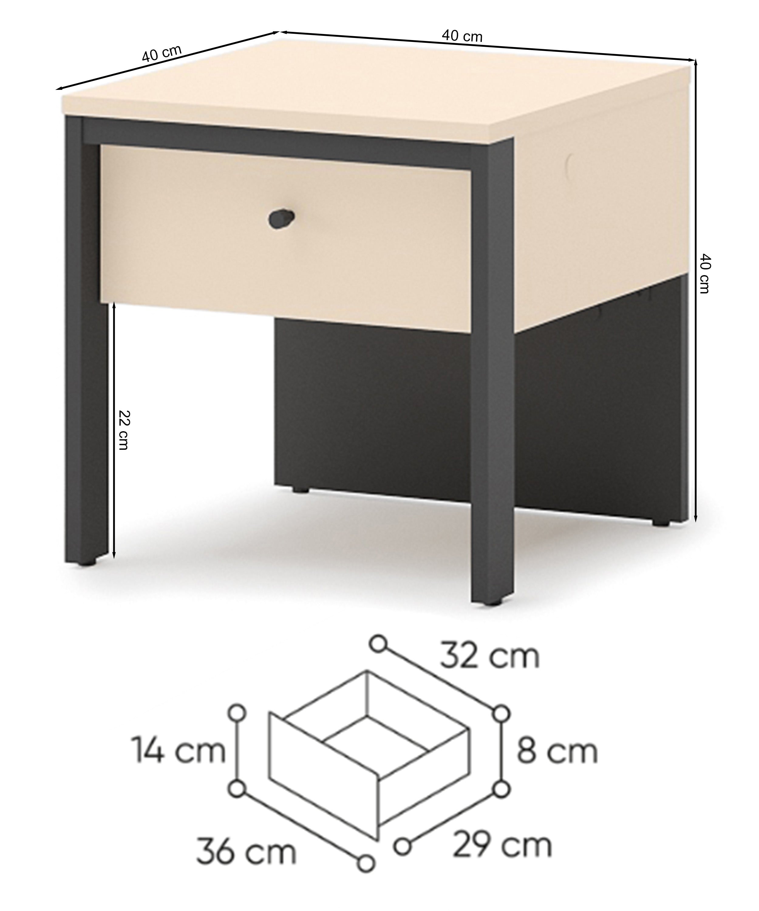 Szafka nocna Enna z szufladą i oświetleniem LED 40 cm beż piaskowy/czarna