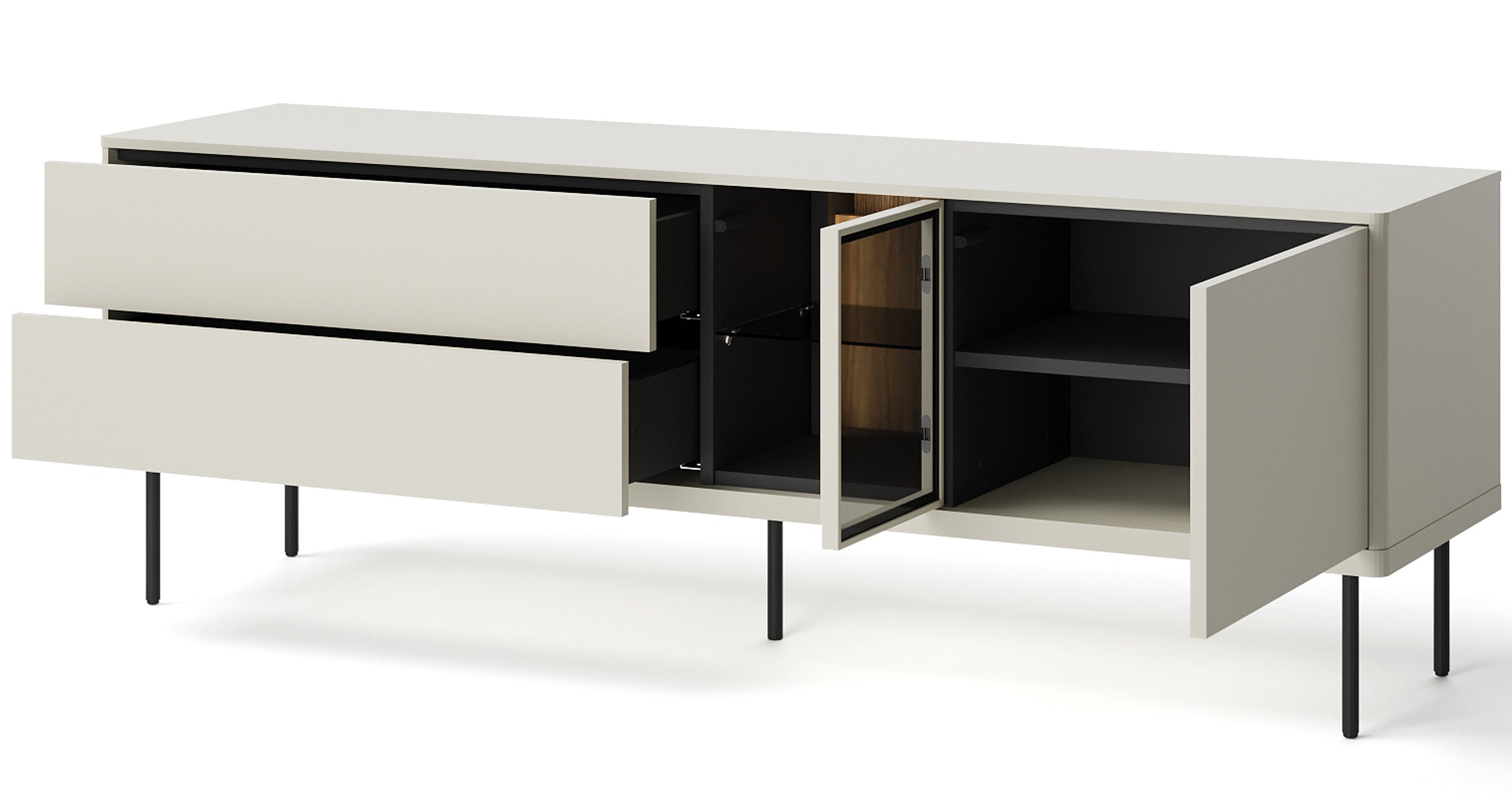 Szafka RTV Epiro dwudrzwiowa z szufladami i oświetleniem 161 cm szary beż / dąb ciemny