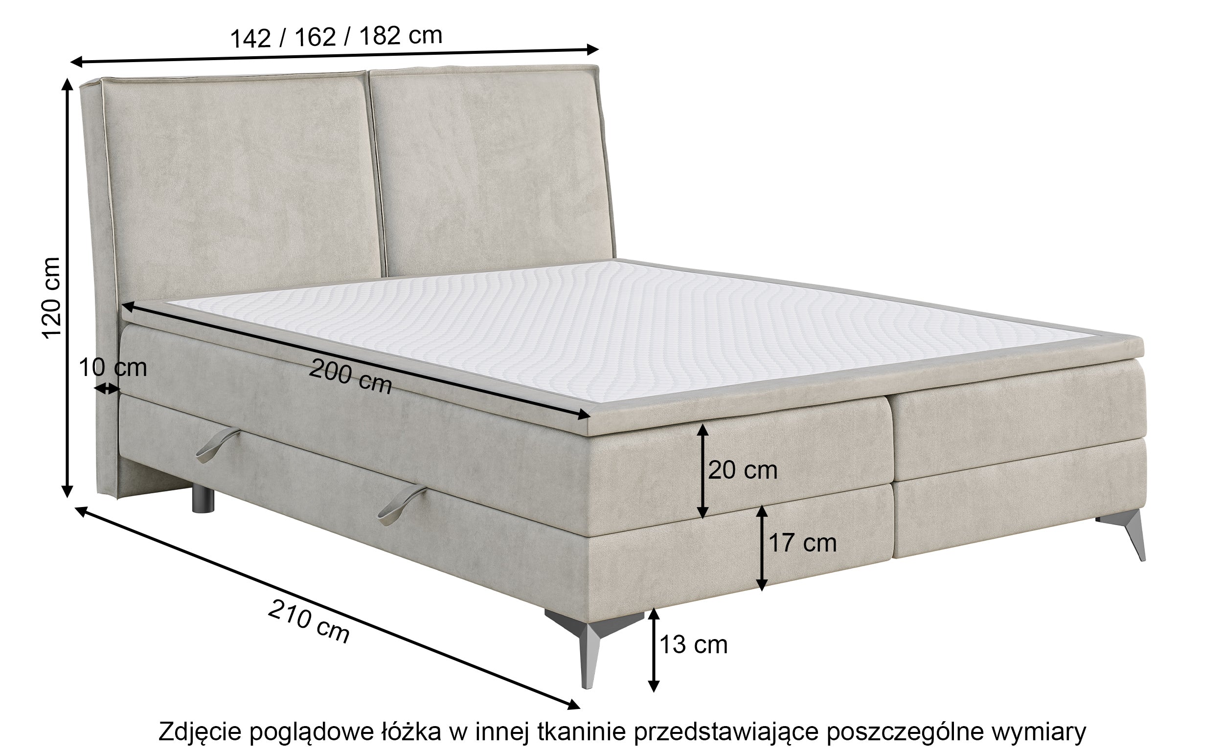 Łóżko kontynentalne 140x200 cm Esteiro z pojemnikami i topperem chabrowe welur hydrofobowy