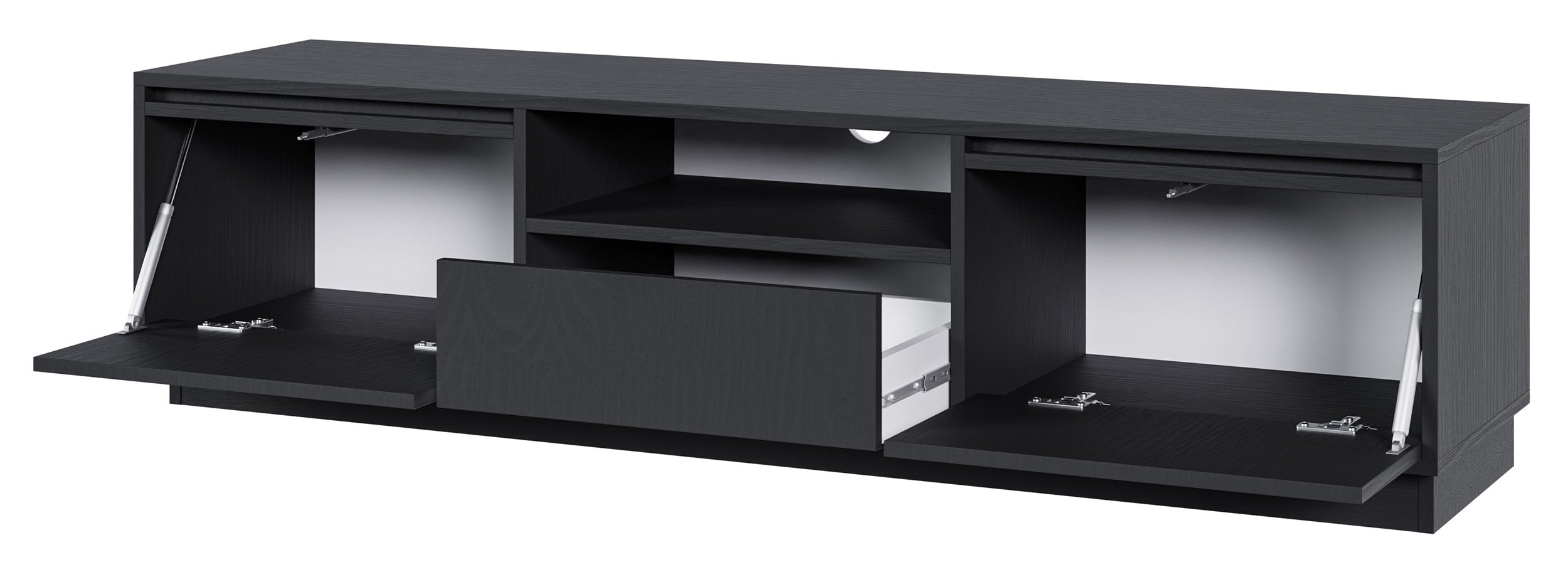 Szafka RTV dwudrzwiowa Evo z szufladą 154 cm czarna na cokole