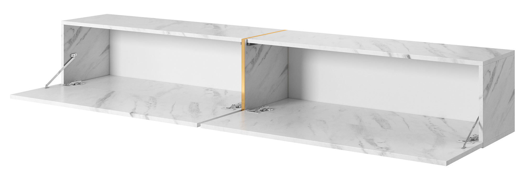 Szafka RTV Bisira 200 cm biały marmur ze złotą wstawką