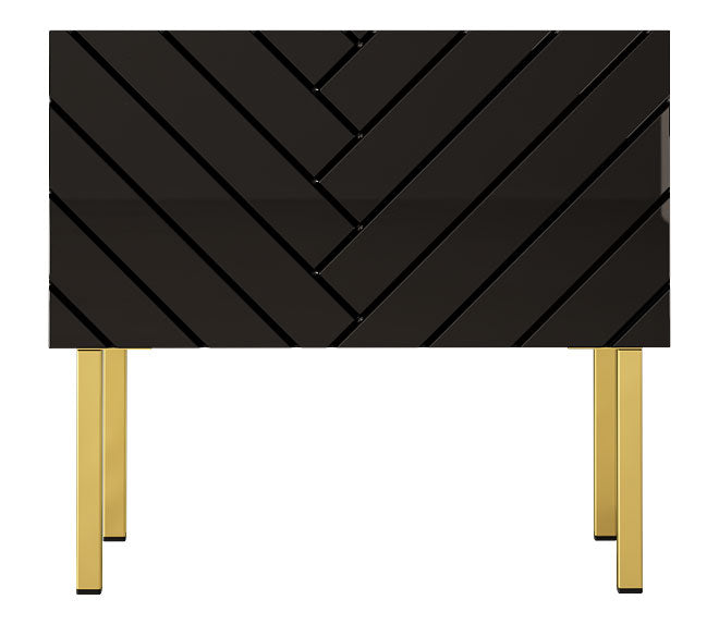 Szafka nocna Qudula 50x37 cm czarny mat / czarny połysk ze złotymi nogami jodełka