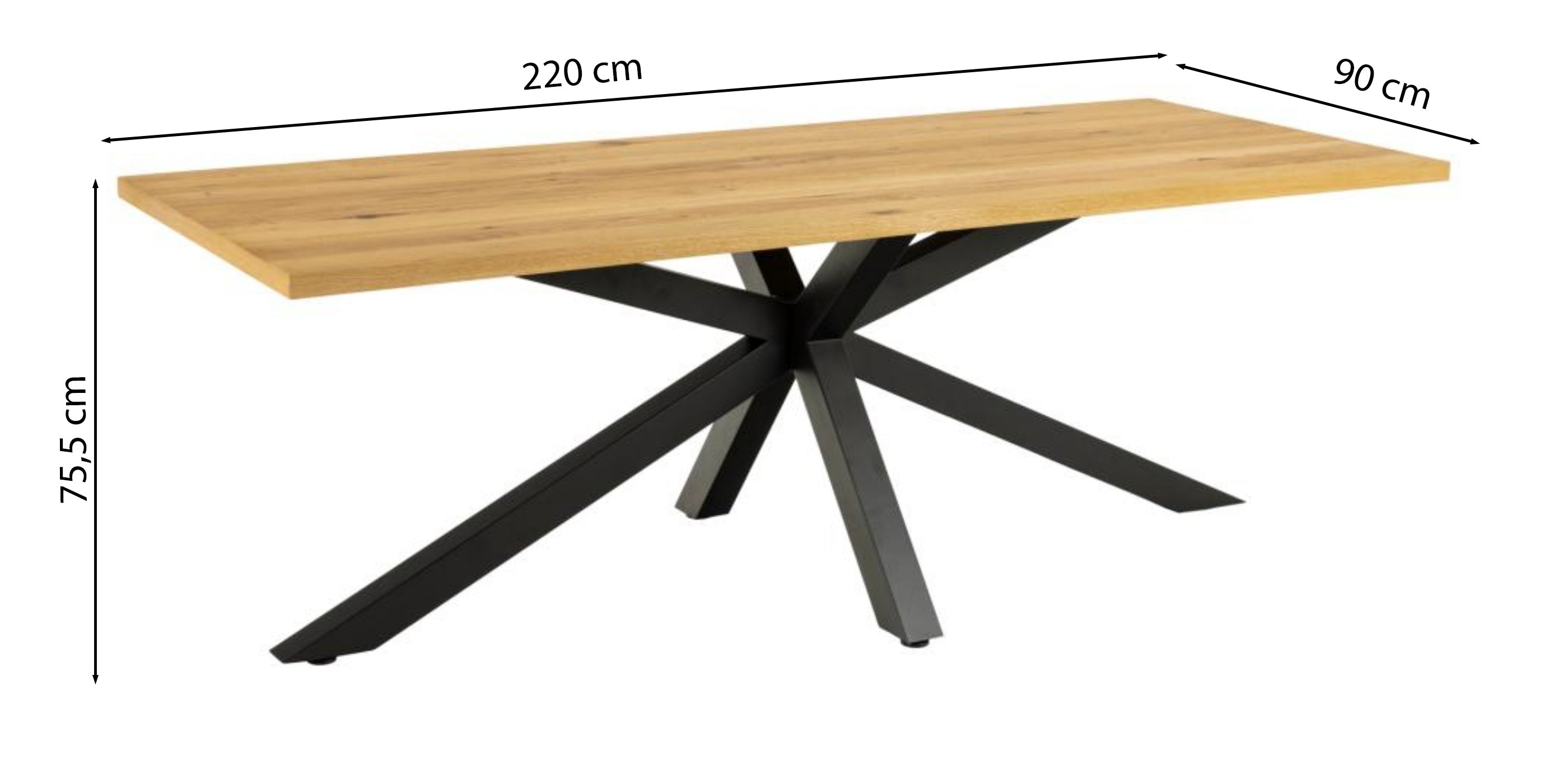 Stół do jadalni prostokątny Kardema 220x90 cm dąb fornirowany na czarnych nogach