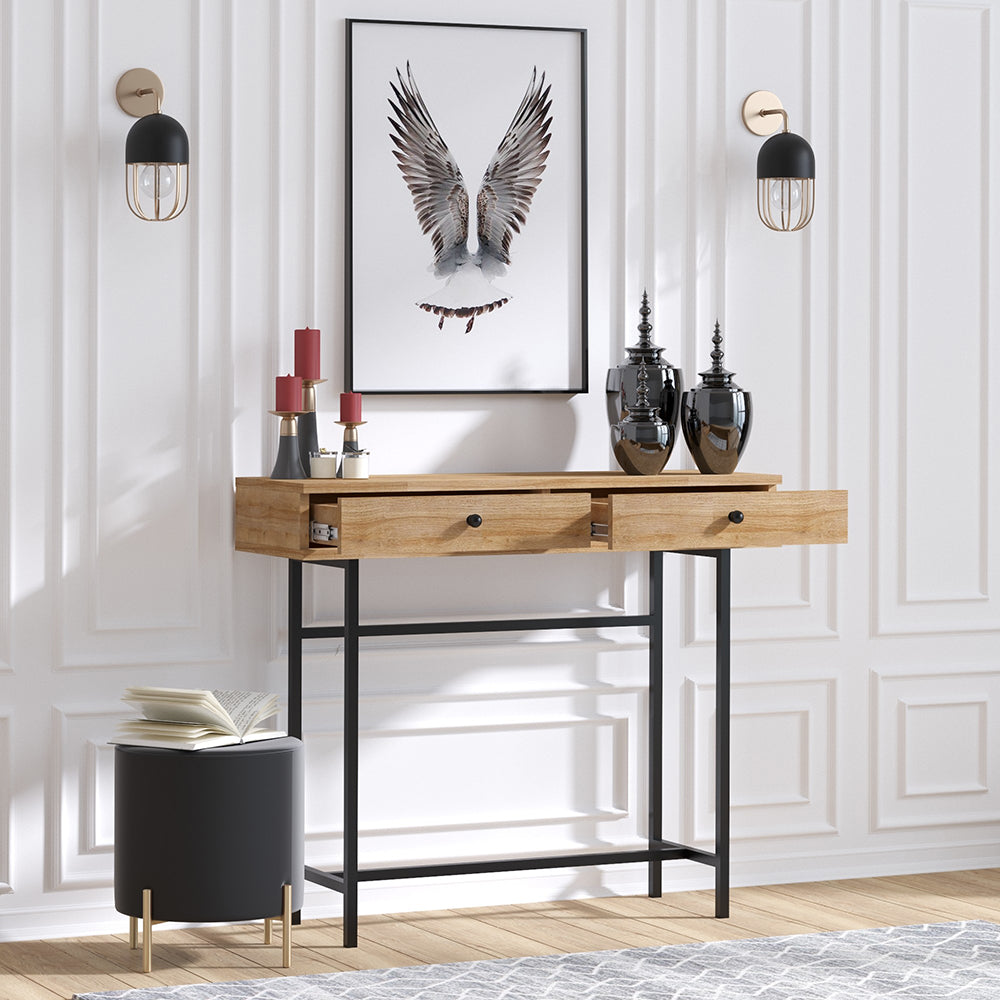 Konsola do przedpokoju Eseti 100x35 cm z dwoma szufladami dąb