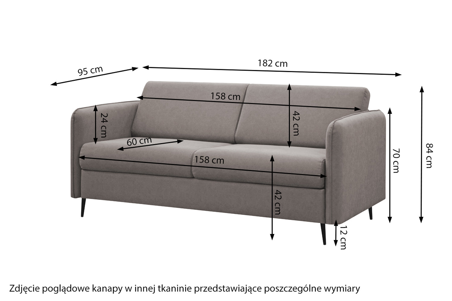 Kanapa rozkładana trzyosobowa Leners na czarnych nóżkach jasnoszara plecionka