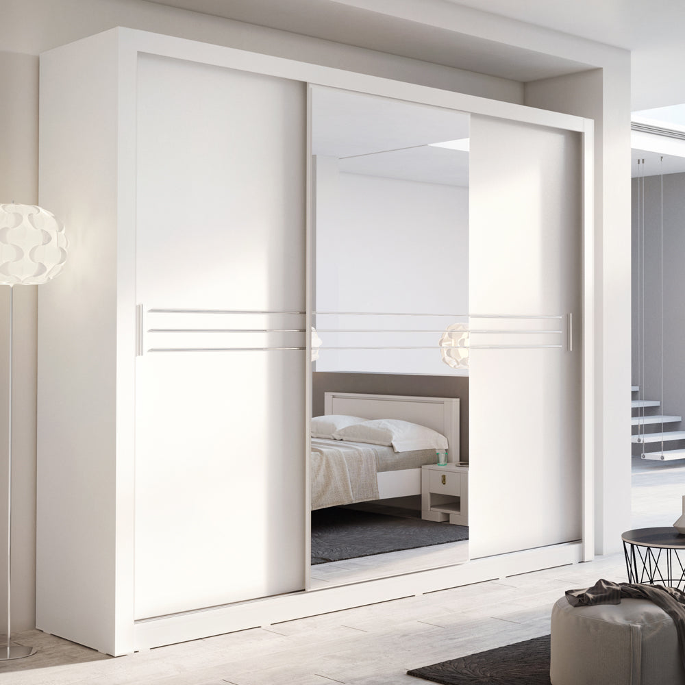 Szafa Idea 250 cm biała z podłużnym lustrem pośrodku