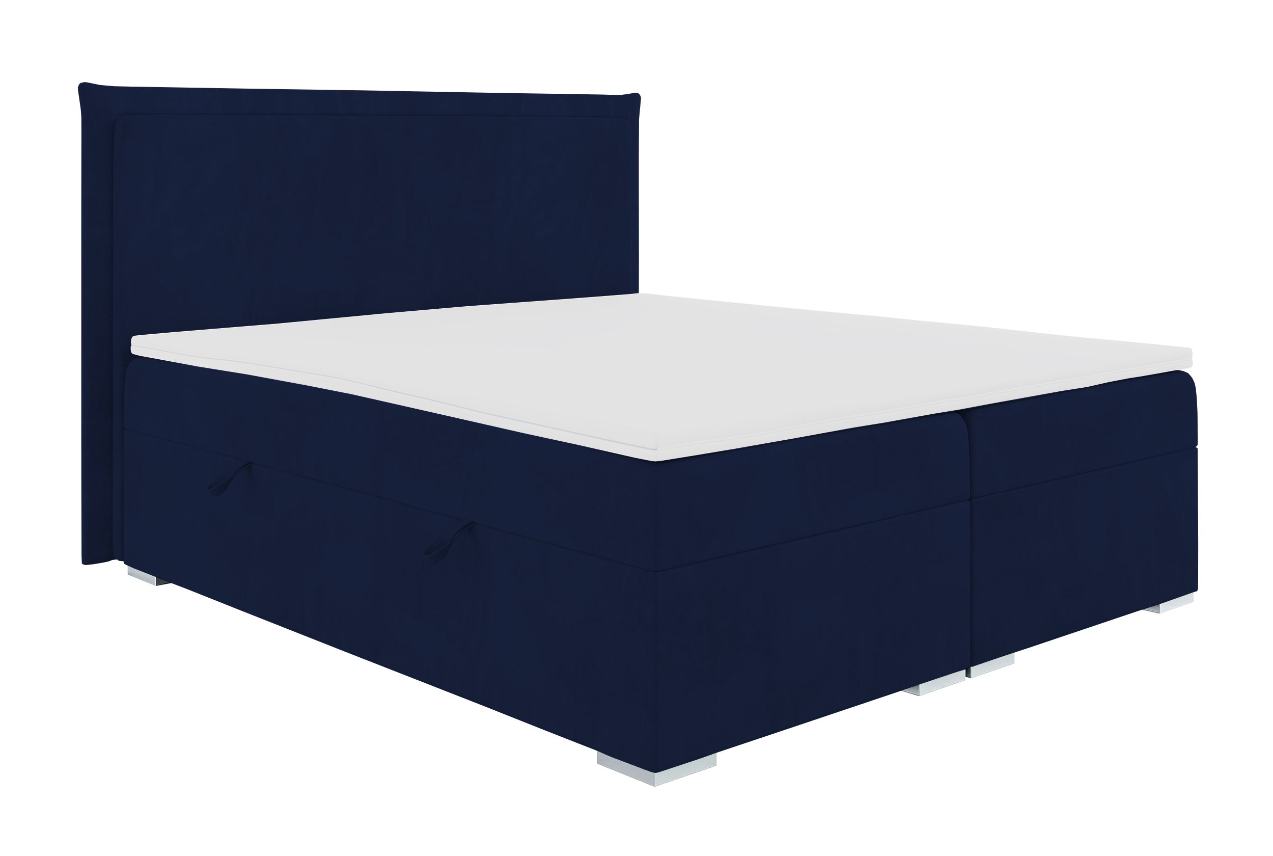 Łóżko kontynentalne 160x200 cm Nurdicer z pojemnikami i topperem granatowe welur hydrofobowy