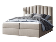 Łóżko kontynentalne Alcudia 120x200 z dwoma pojemnikami, materacem i topperem szarobeżowe hydrofobowe