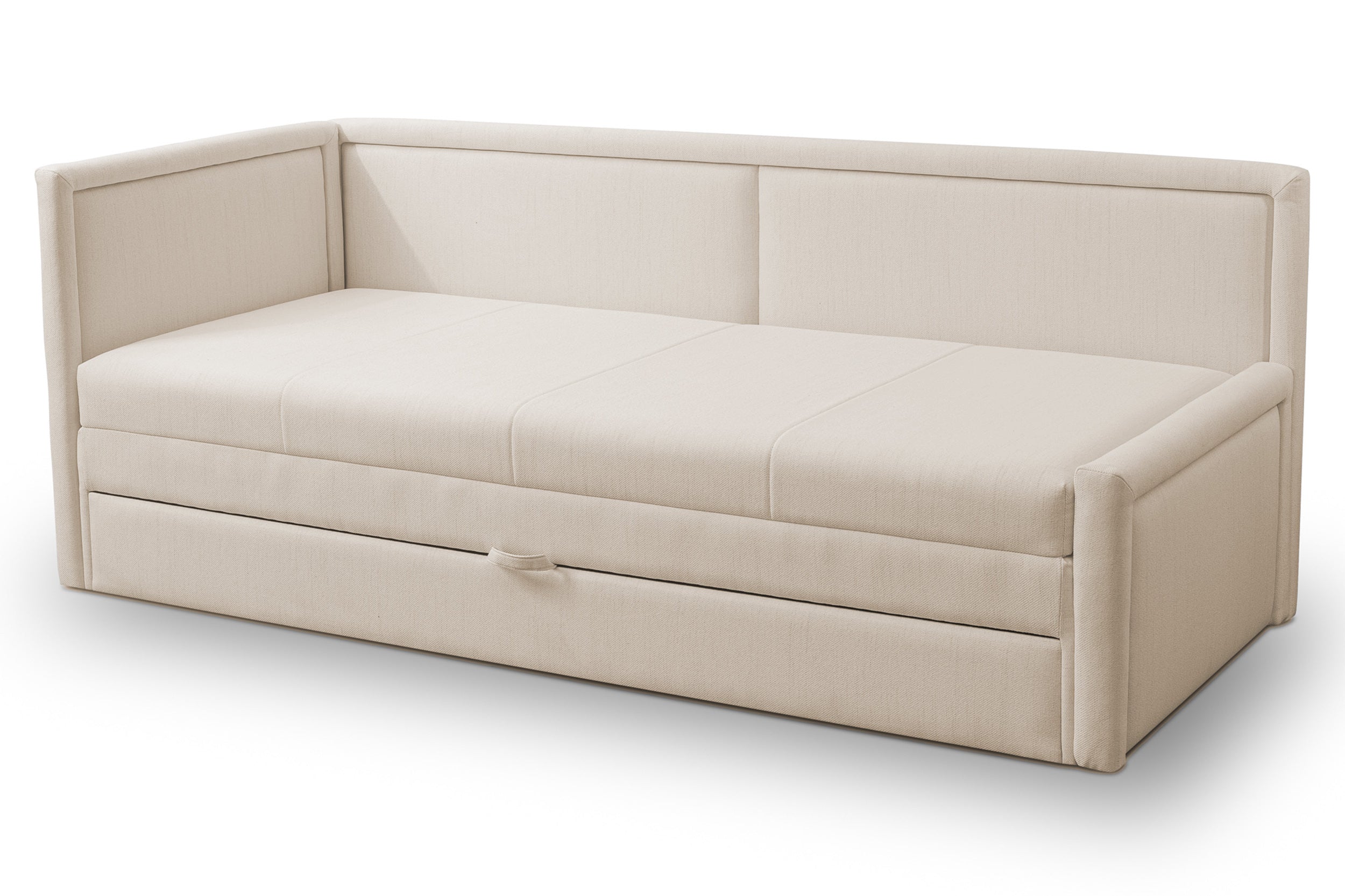 Łóżko młodzieżowe Caprili z pojemnikiem jasnobeżowe plecionka uniwersalne