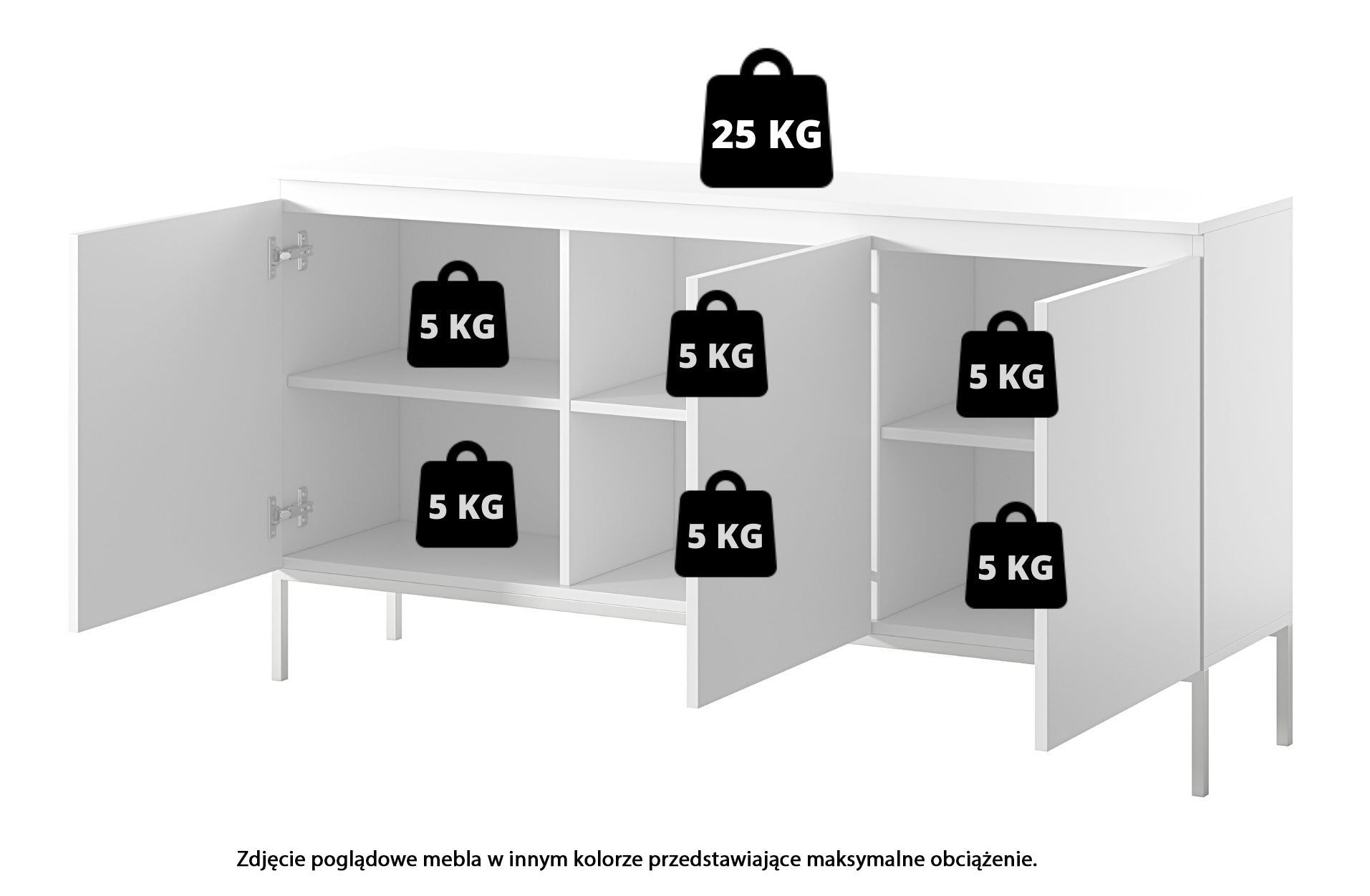 Komoda trzydrzwiowa Bemmi 150 cm czarna ze złotymi nogami