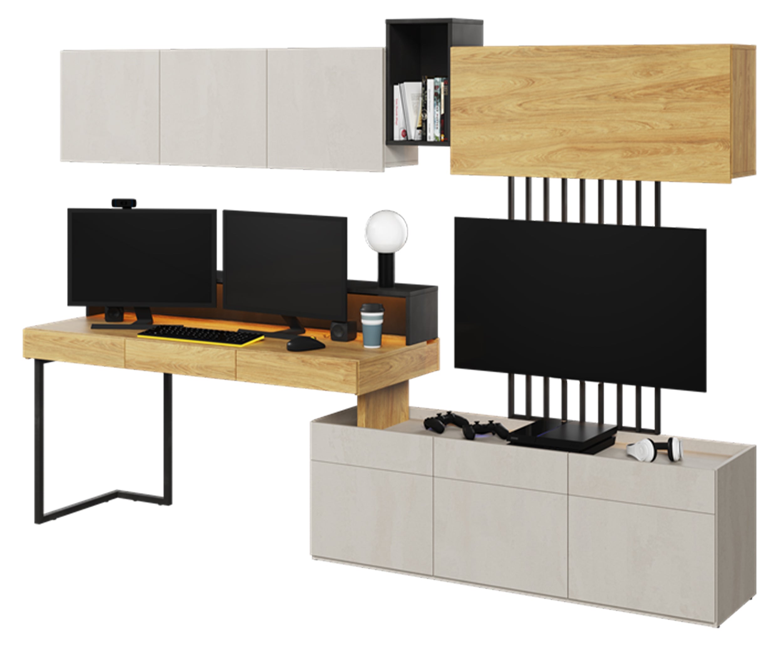 Biurko narożne Teen Flex prawe/lewe z szufladami 150 cm Hikora naturalna / raw steel