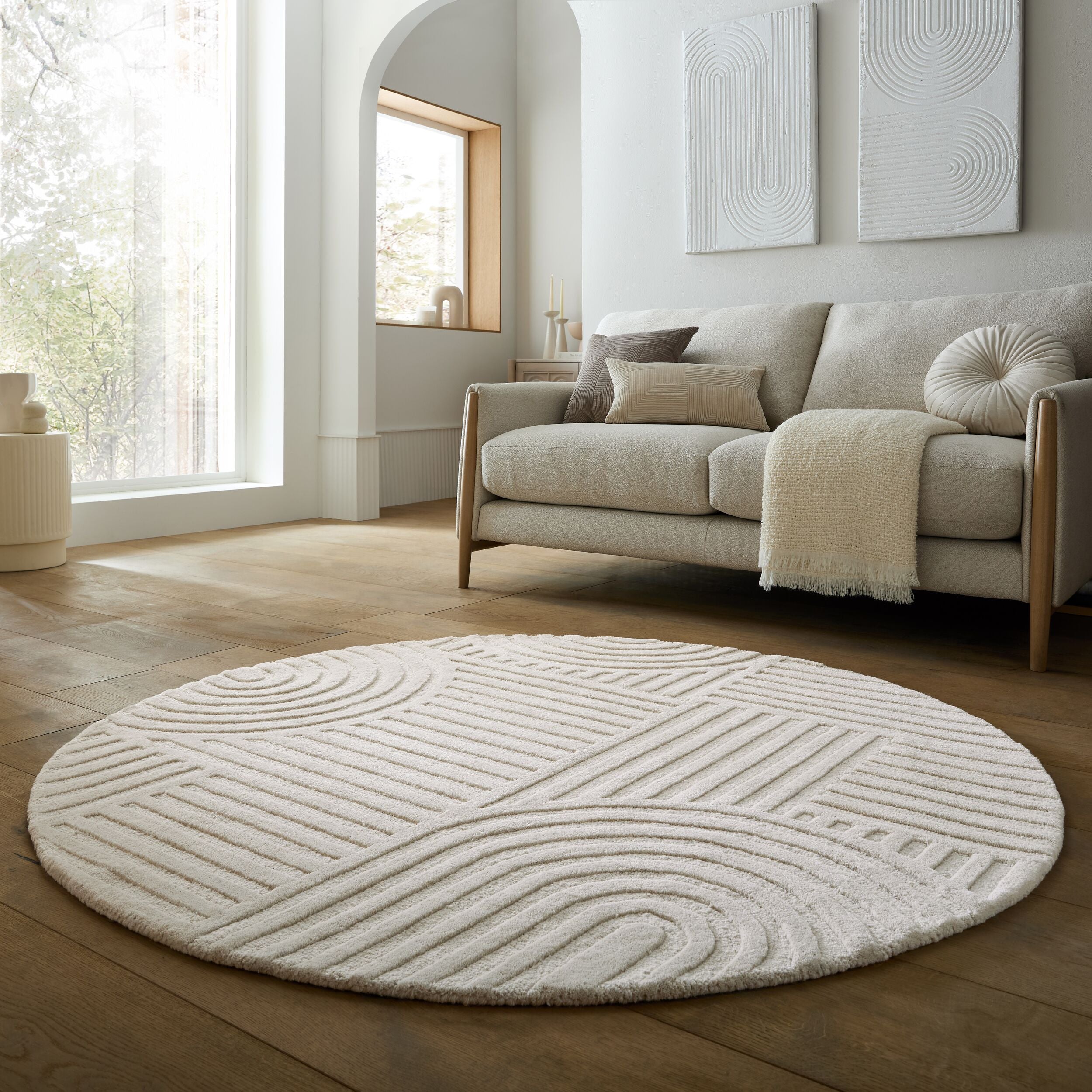 Dywan wełniany ręcznie wykonany Zen Garden ⌀160 cm beżowy