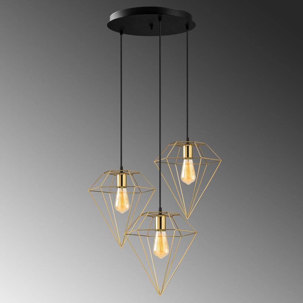 Lampa sufitowa Palmares x3 w kształcie diamentu na okrągłej podsufitce złota