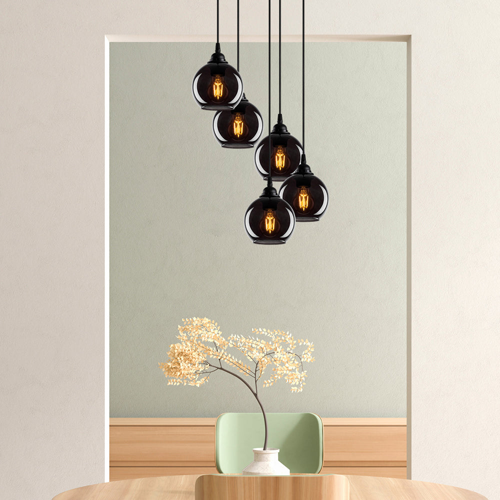 Lampa wisząca Communis x5 kaskada dymiony klosz