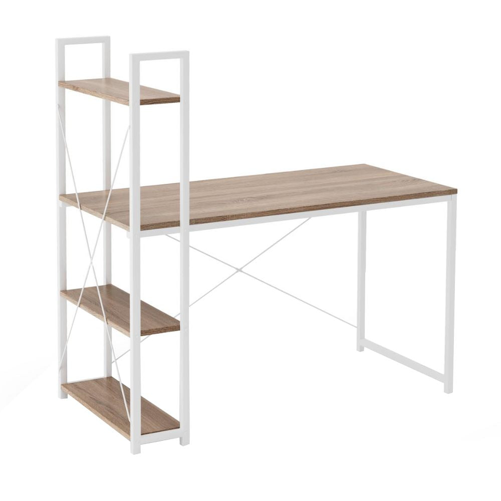 Biurko Lomise 120x64 cm z regałem dąb sonoma - biały
