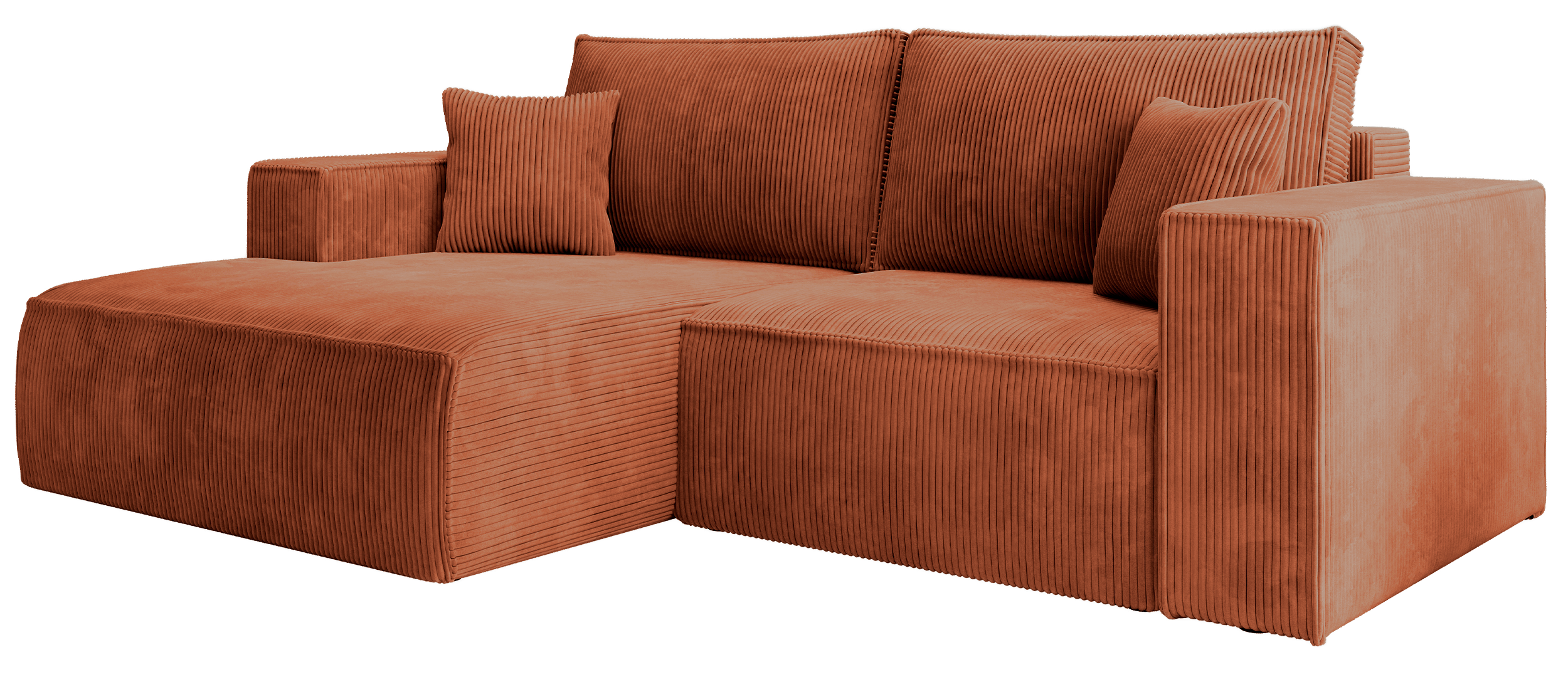 Narożnik z funkcją spania Farese mini L-kształtny lewostronny z pojemnikiem miedziany sztruks