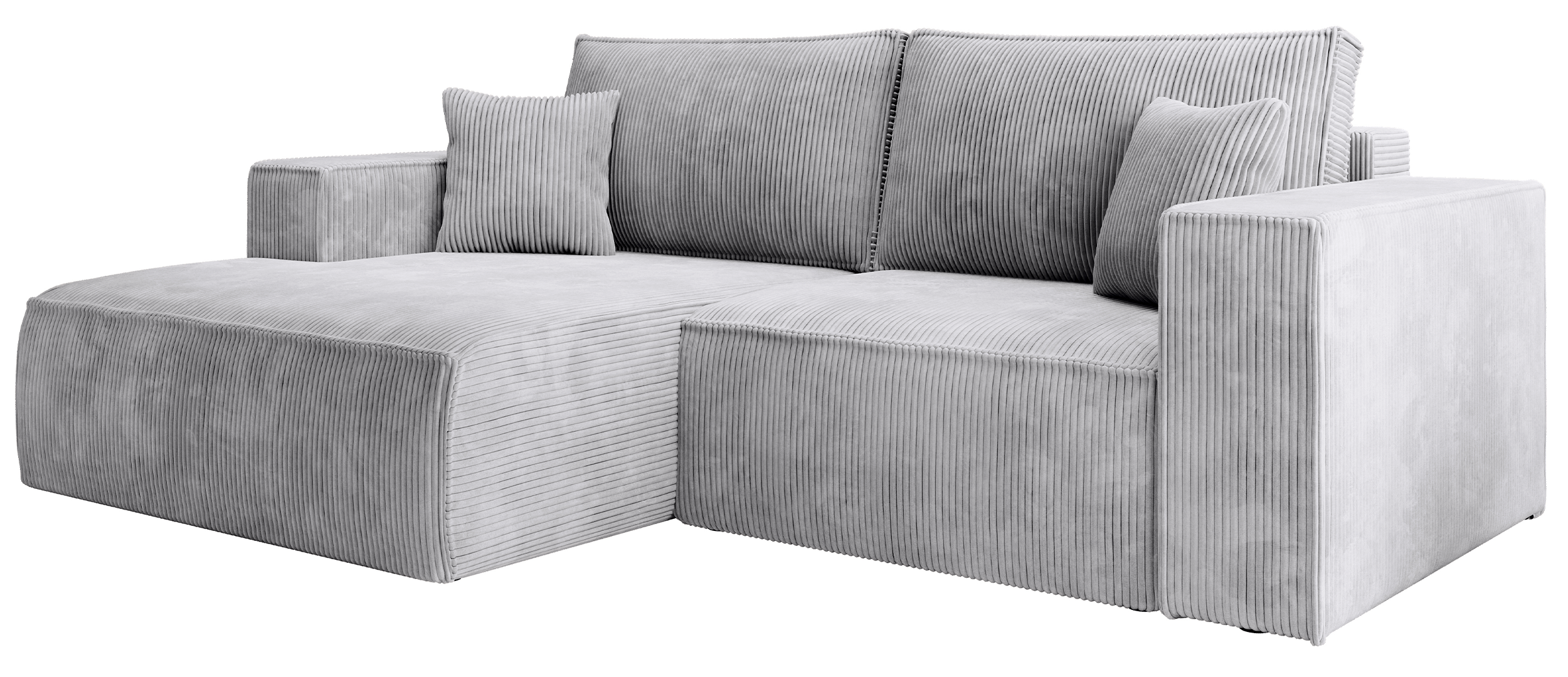 Narożnik z funkcją spania Farese mini L-kształtny lewostronny z pojemnikiem jasnoszary sztruks