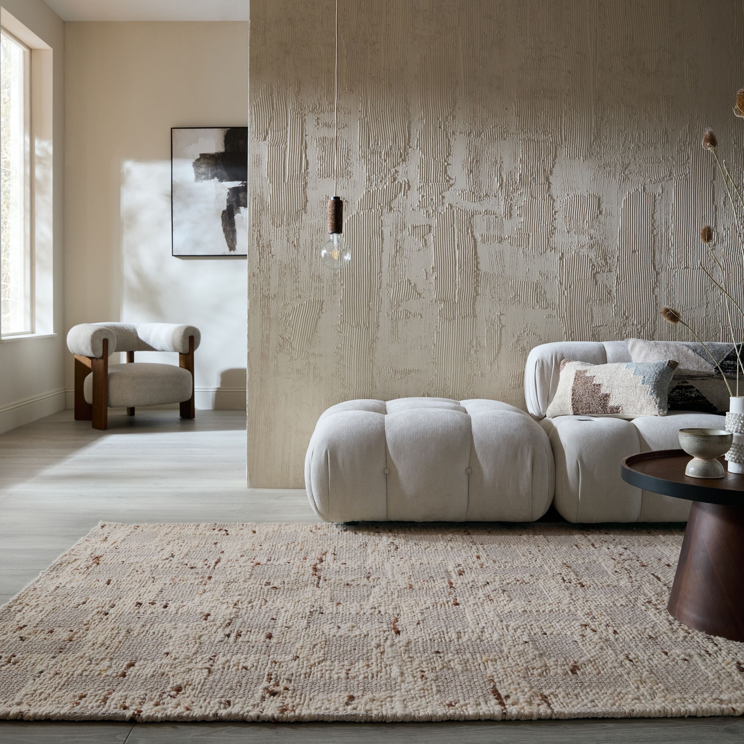 Dywan z wełną ręcznie tkany Rova Blend 160x230 cm beżowy