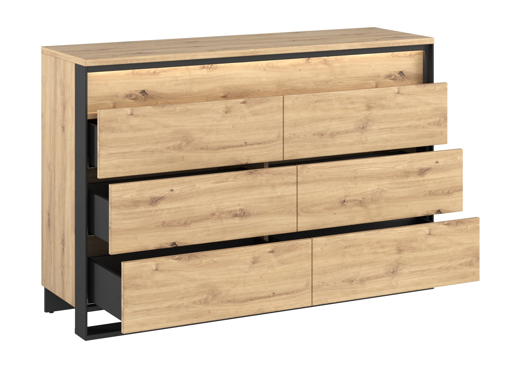 Komoda z szufladami Quant 130 cm z oświetleniem dąb artisan/czarny