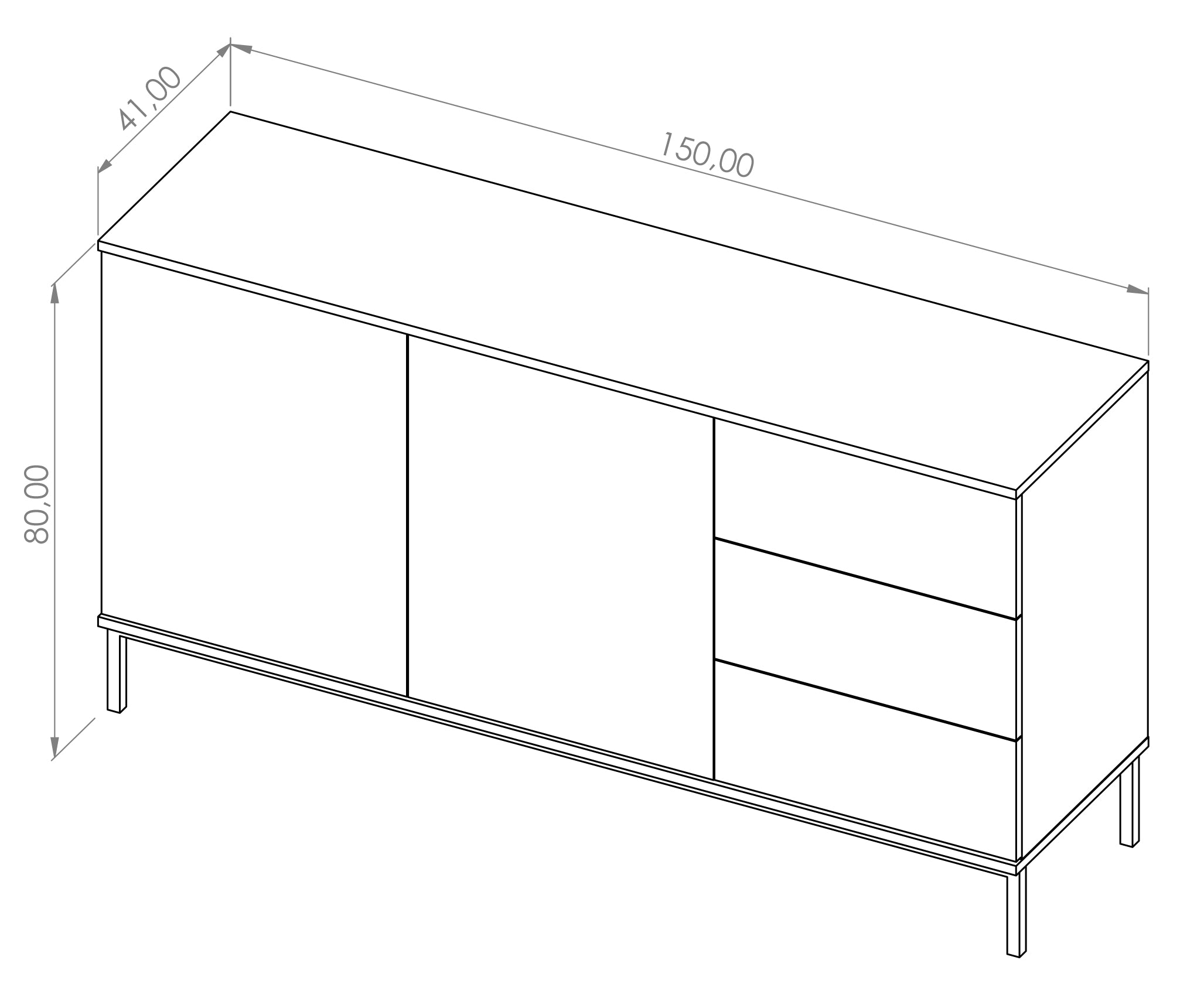 Komoda dwudrzwiowa Perila 150 cm z szufladami hikora