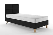 Łóżko tapicerowane 80x200 cm Donbay z wezglowiem panelowym i materacem kieszeniowym czarne welur hydrofobowy