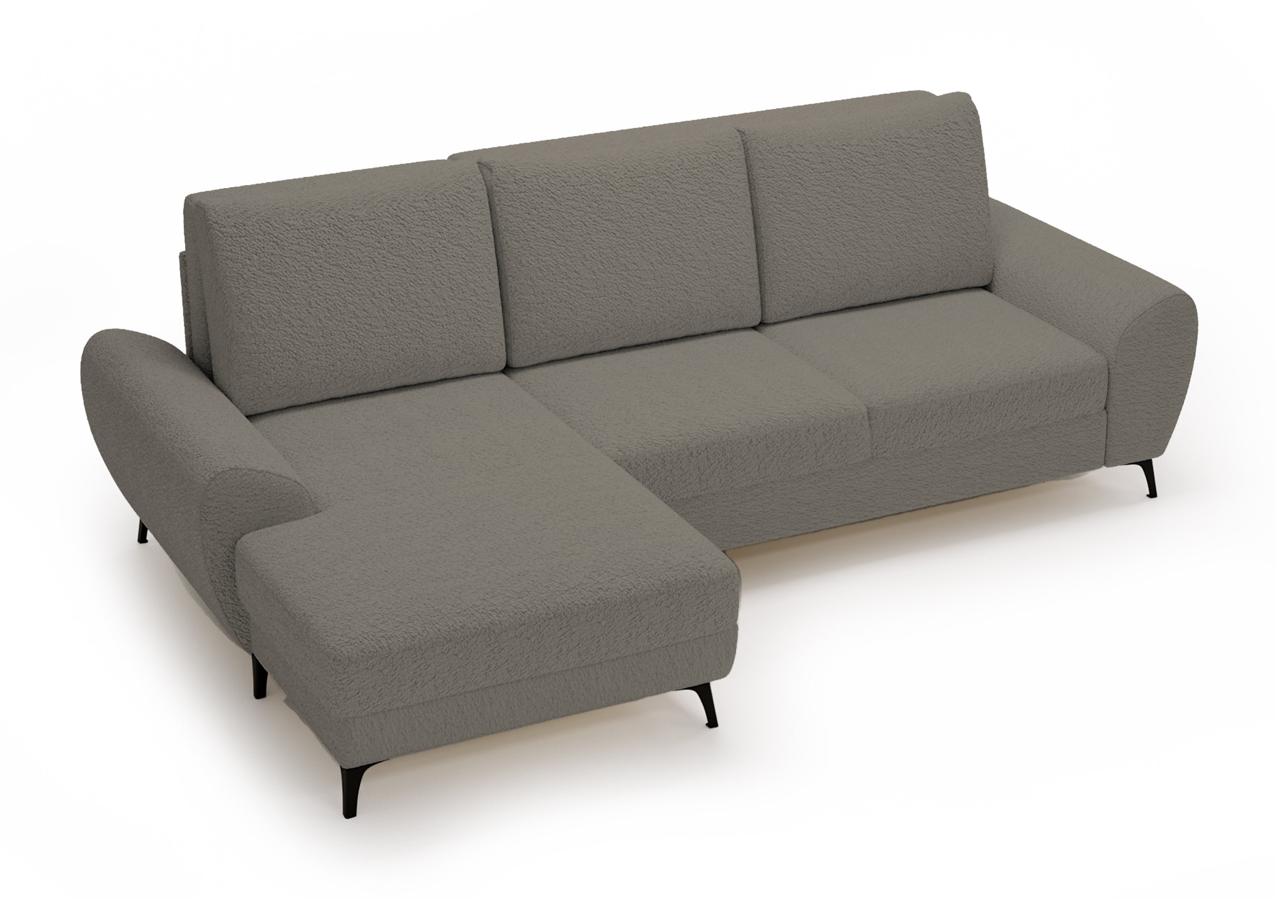 Narożnik z funkcją spania Minila L-kształtny z pojemnikiem jasnobrązowy boucle lewostronny