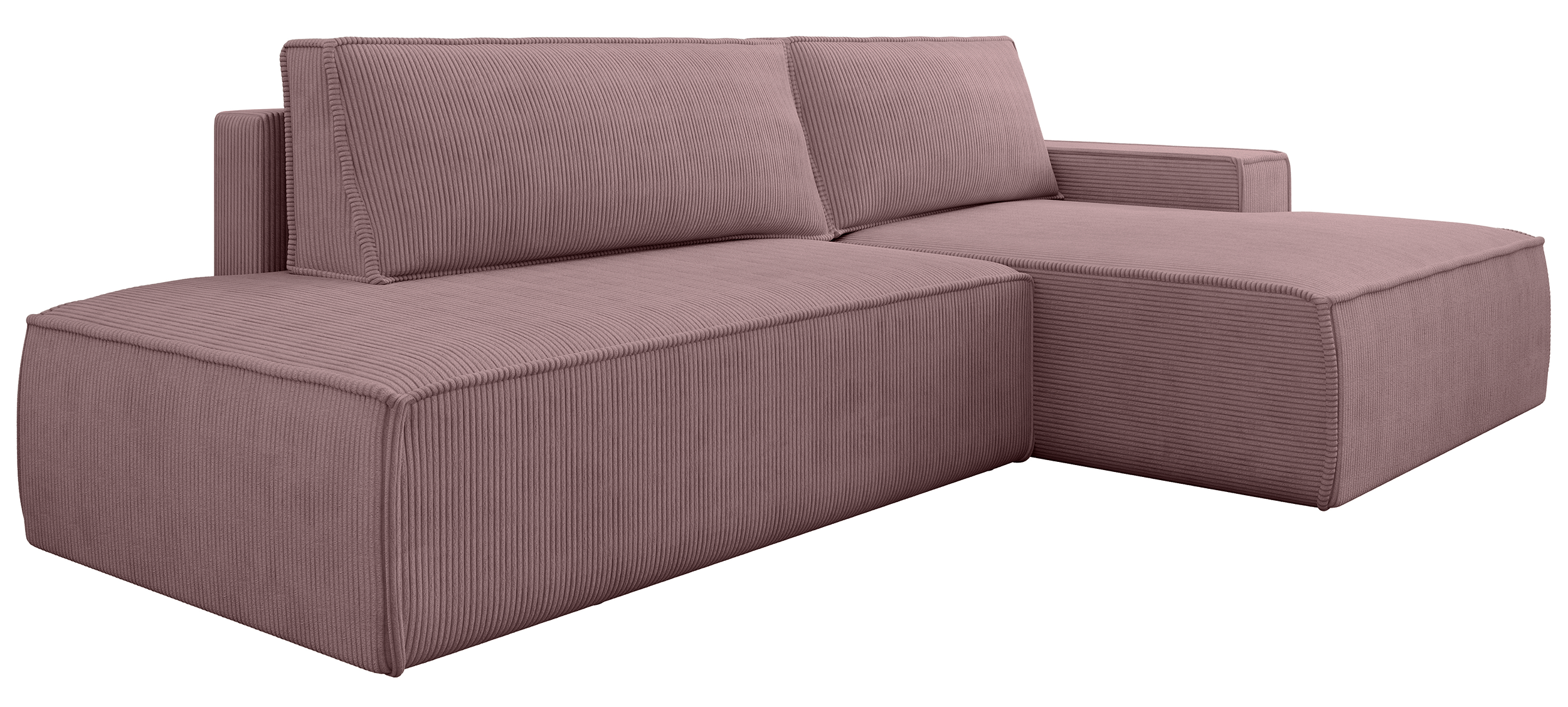 Narożnik z funkcją spania Felicjo L-kształtny prawostronny z pojemnikiem liliowy sztruks