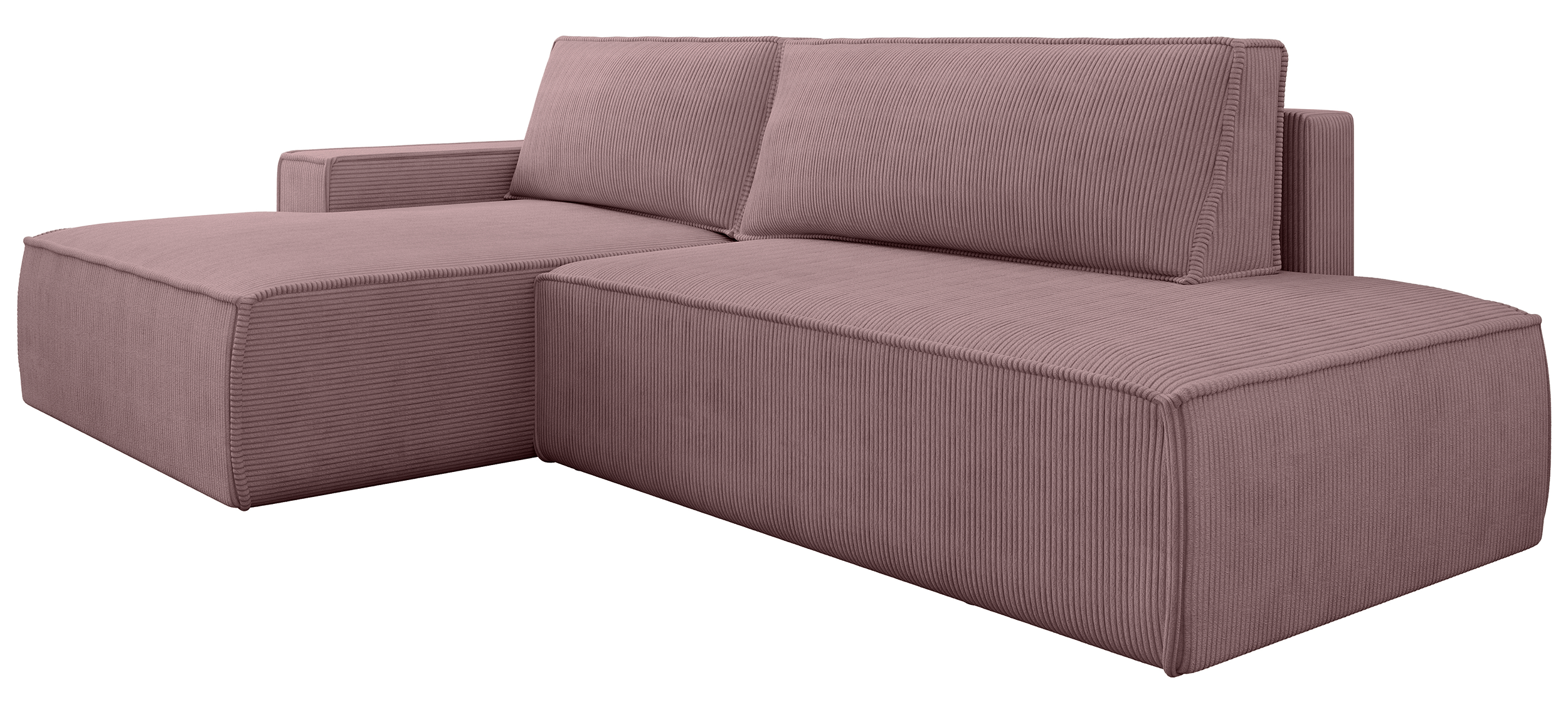 Narożnik z funkcją spania Felicjo L-kształtny lewostronny z pojemnikiem liliowy sztruks