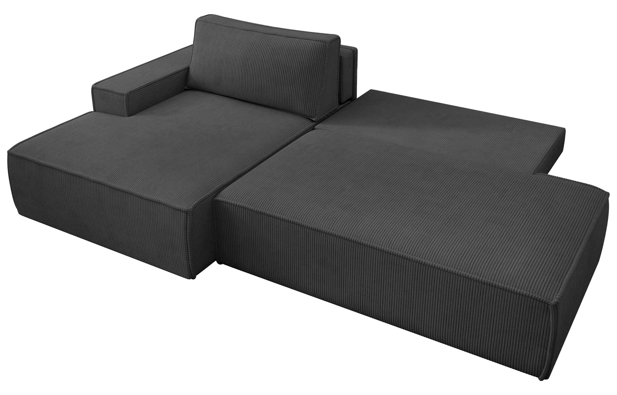 Narożnik z funkcją spania Felicjo L-kształtny lewostronny z pojemnikiem ciemnoszary sztruks