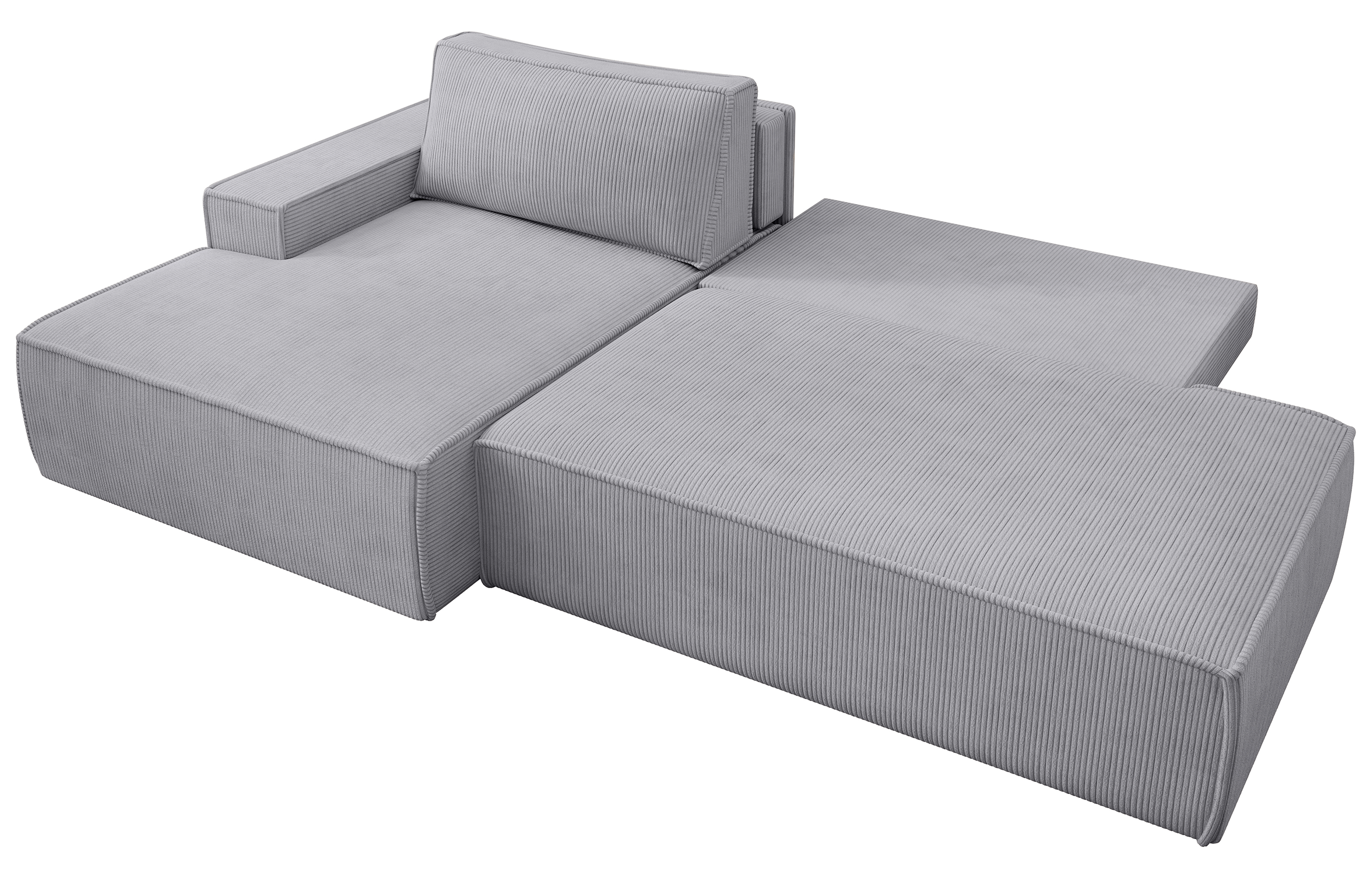 Narożnik z funkcją spania Felicjo L-kształtny lewostronny z pojemnikiem jasnoszary sztruks